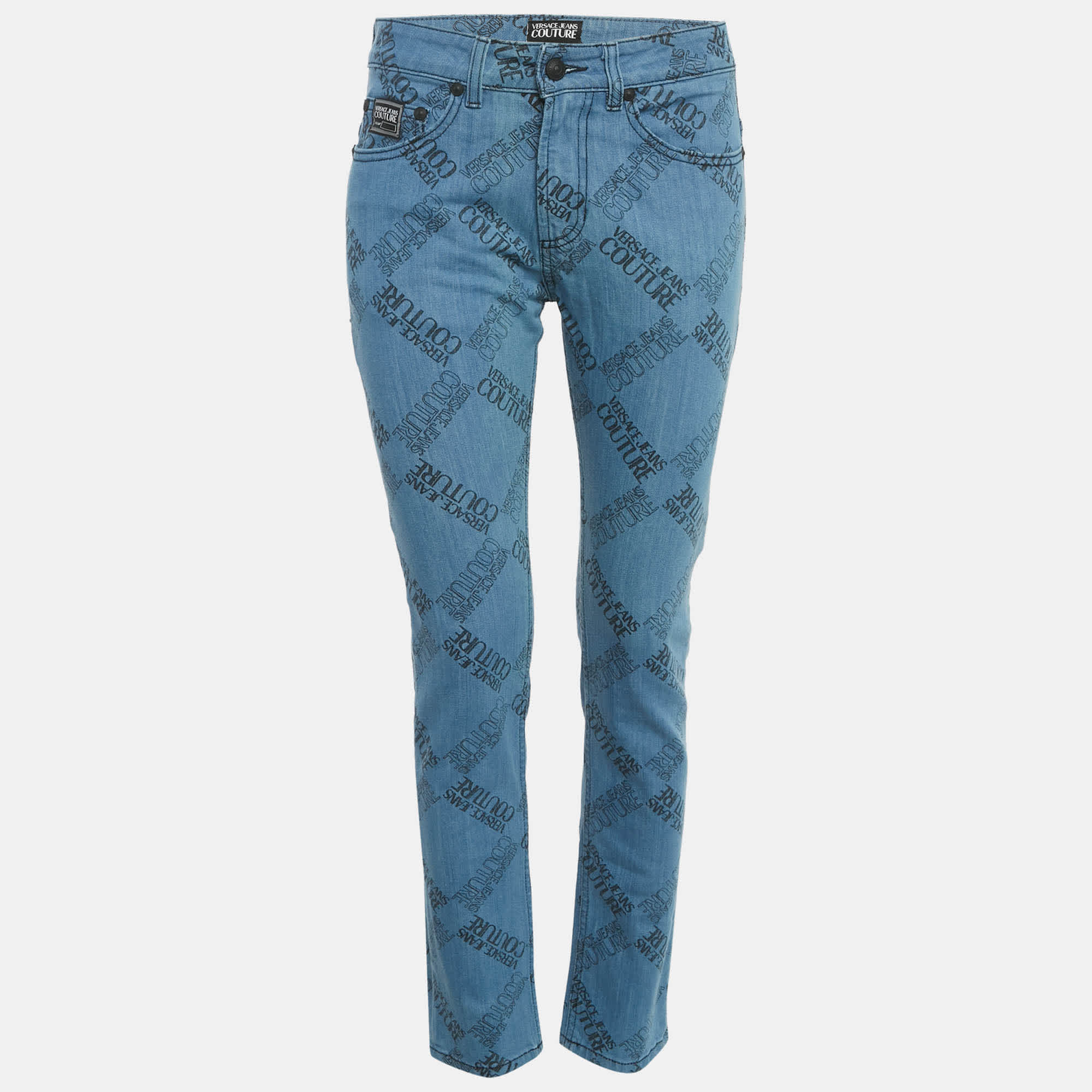 COUTURE Jeans Couture Blue Logo Print Denim Skinny Jeans M/waist 28"