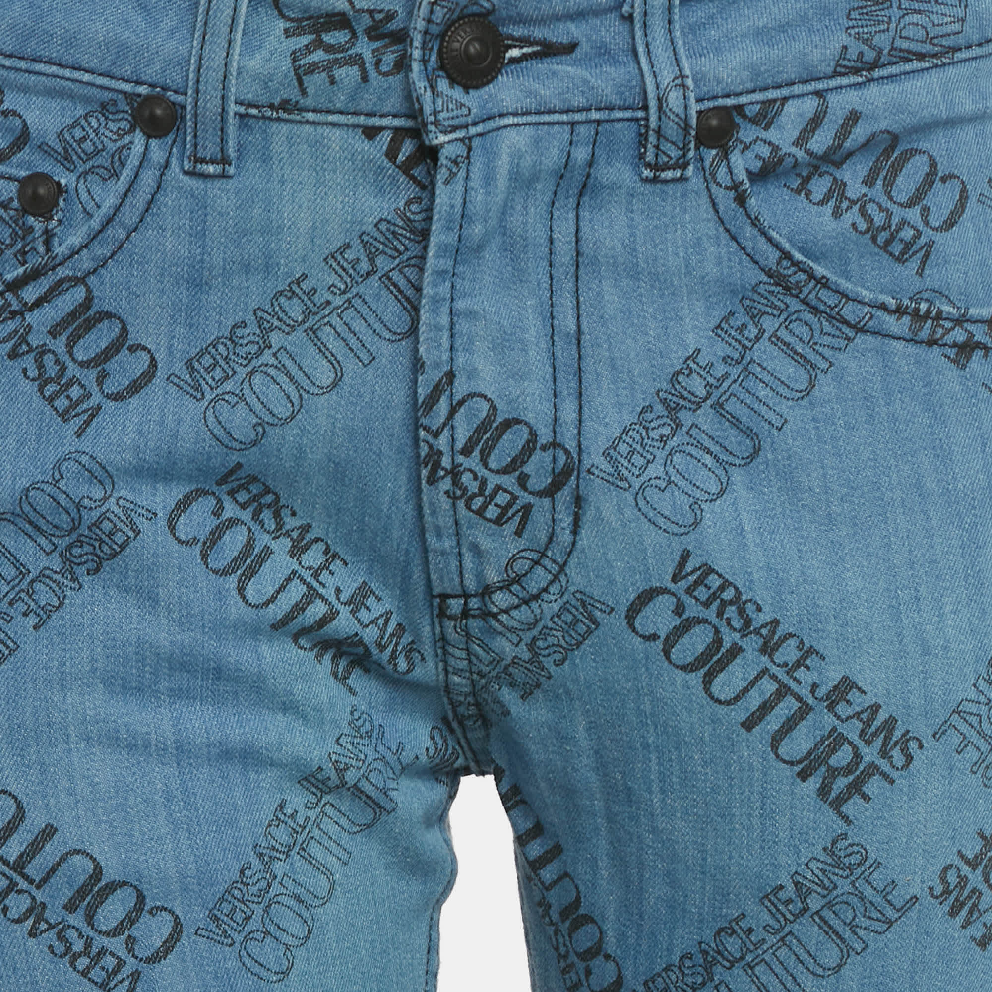 COUTURE Jeans Couture Blue Logo Print Denim Skinny Jeans M/waist 28"