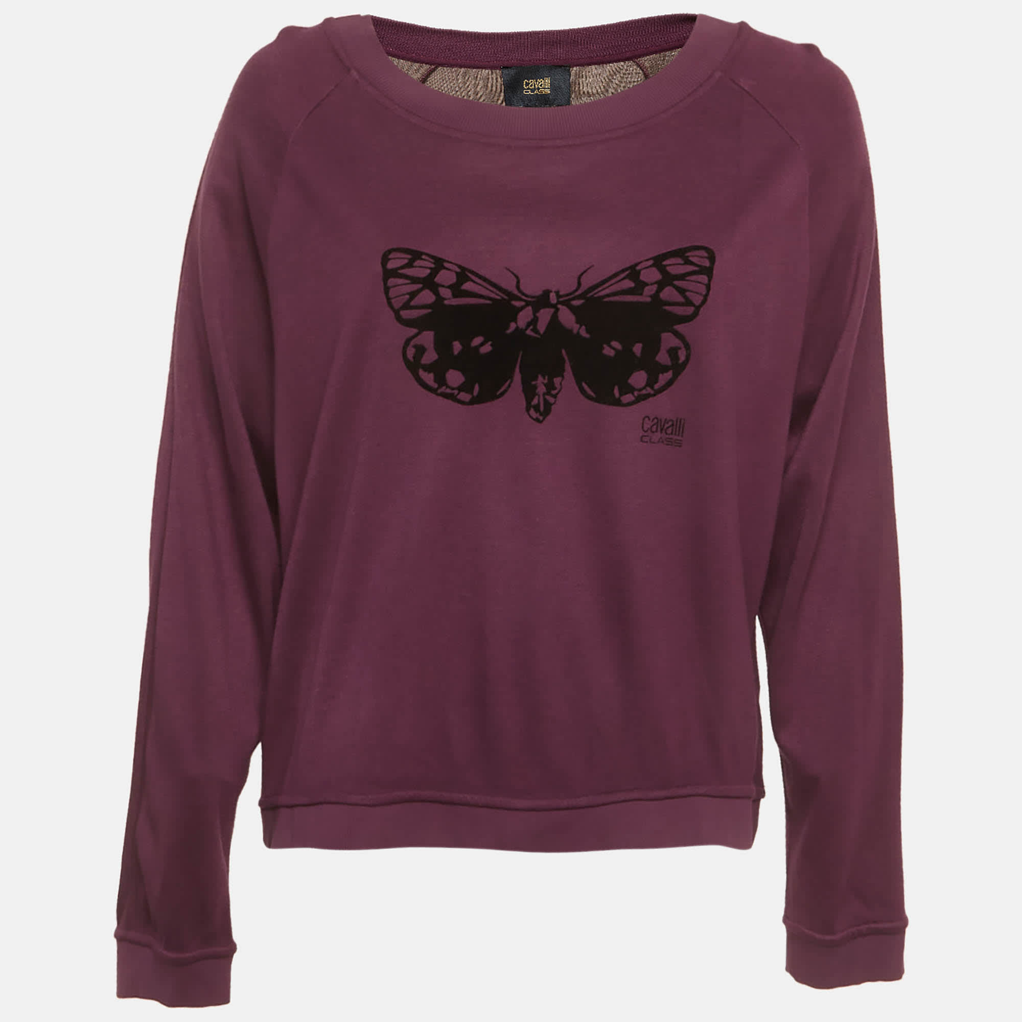 BUTTERFLY Cavalli Class Purple Butterfly Detail Knit Wide Neck Jumper