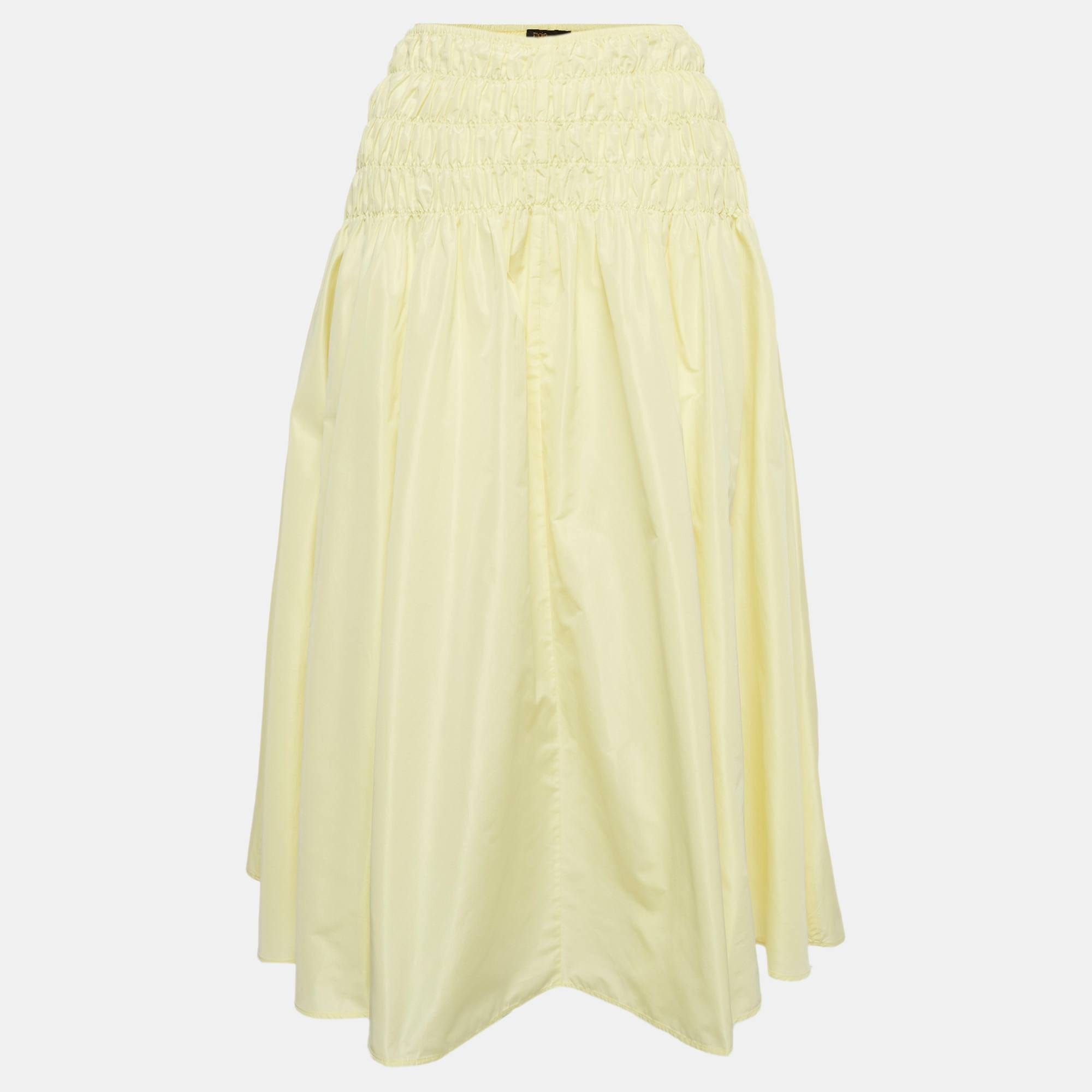 Yellow Maje Yellow Taffeta Shirred Midi Skirt