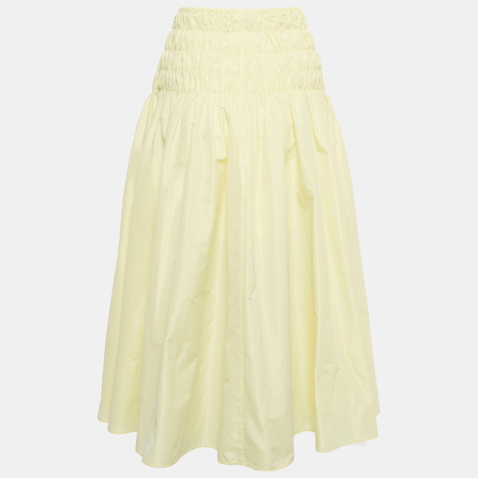 Yellow Maje Yellow Taffeta Shirred Midi Skirt