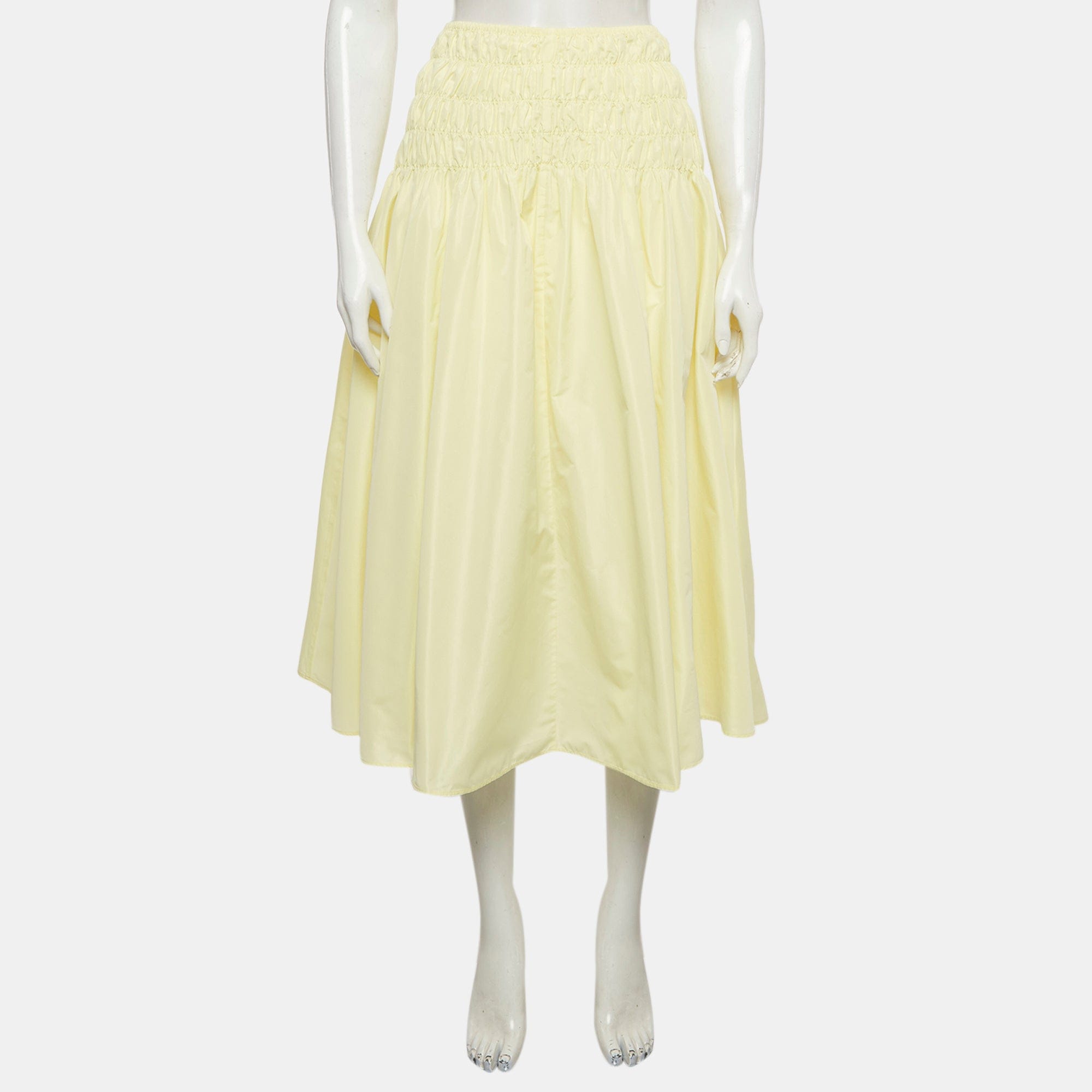 Yellow Maje Yellow Taffeta Shirred Midi Skirt