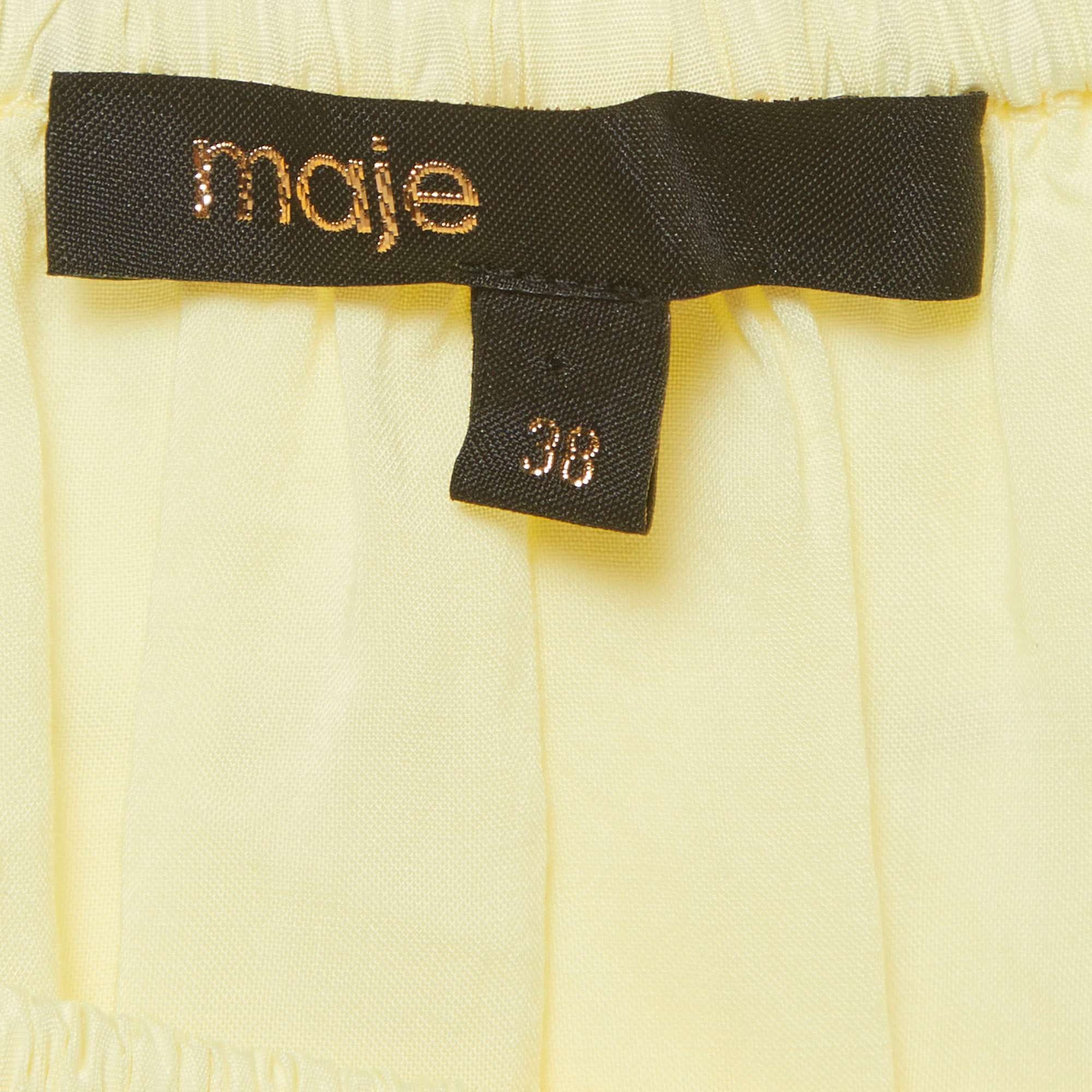 Yellow Maje Yellow Taffeta Shirred Midi Skirt