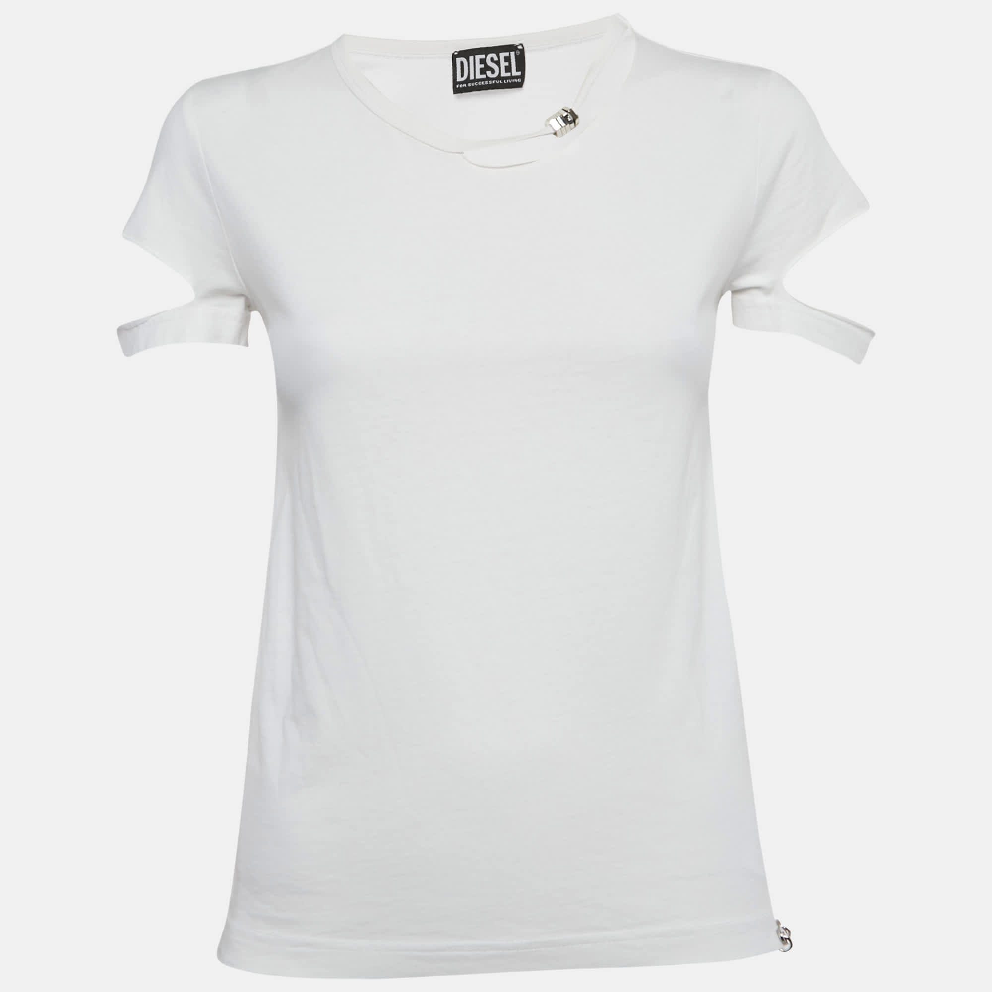 White Jersey Ripped Detail T - Shirt