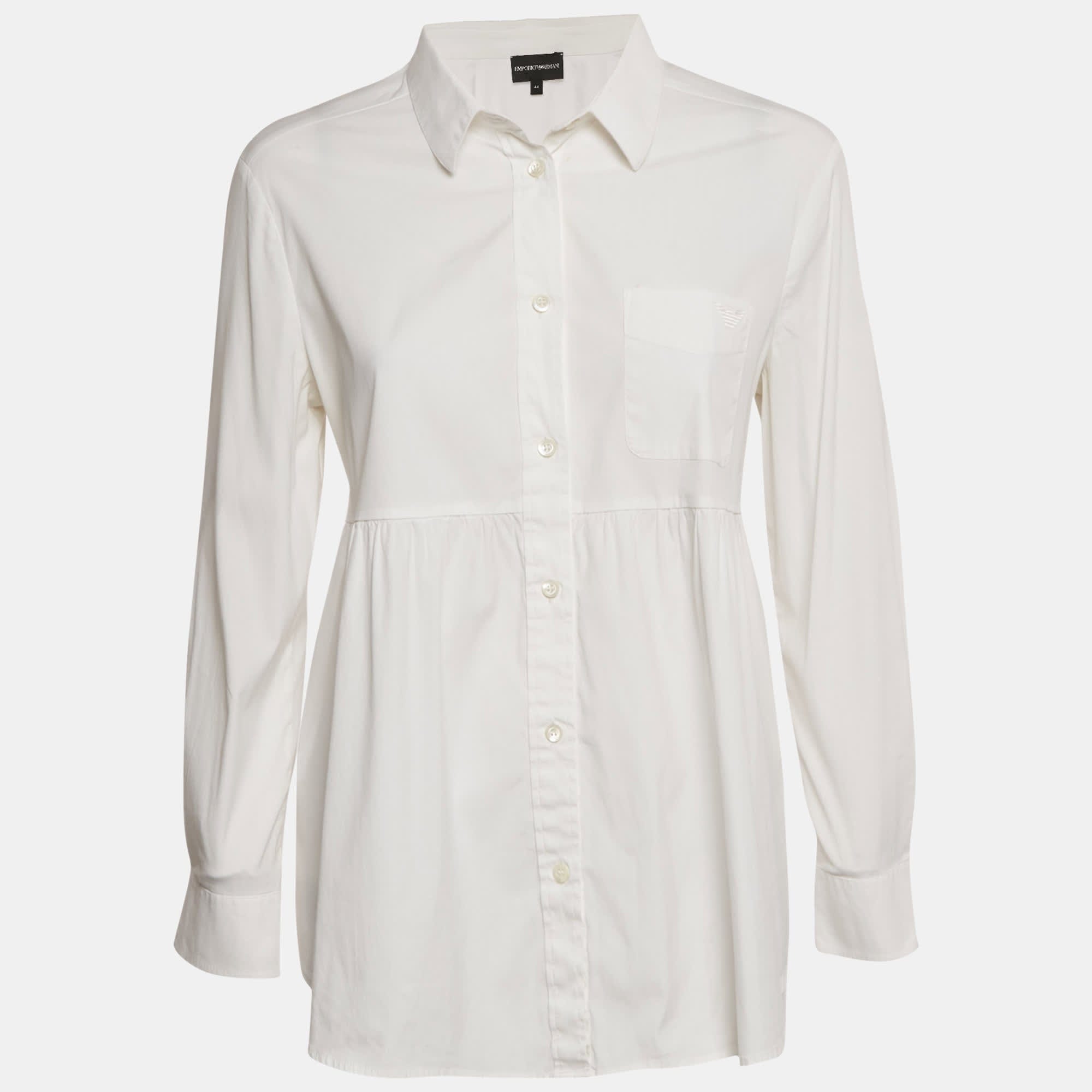 White Logo Applique Cotton Full Sleeve Shirt
