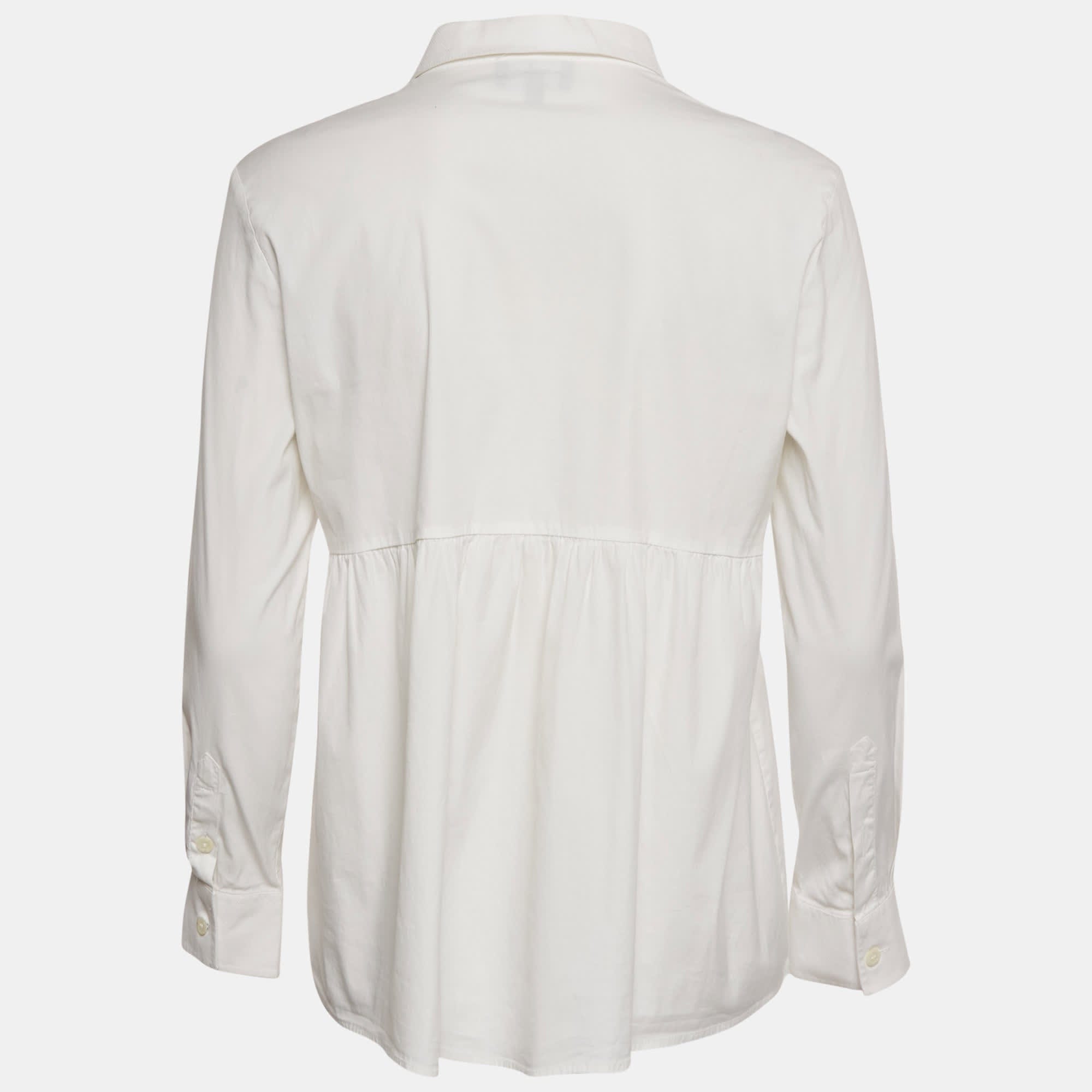 White Logo Applique Cotton Full Sleeve Shirt