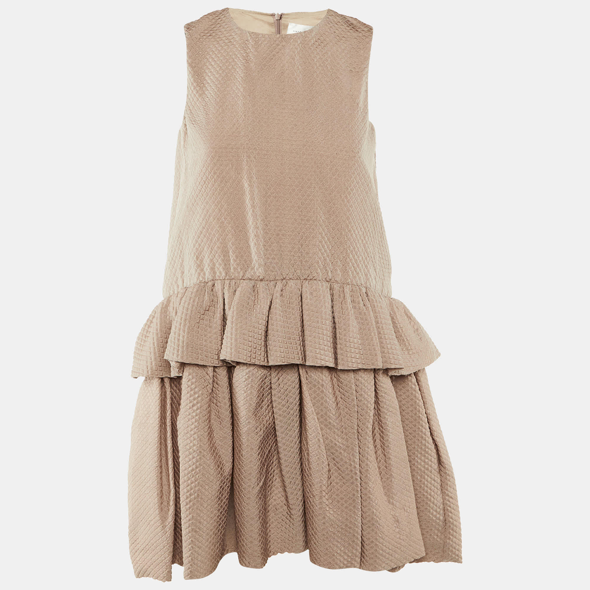 BLEND Beige Silk Blend Tiered Frill Mini Dress