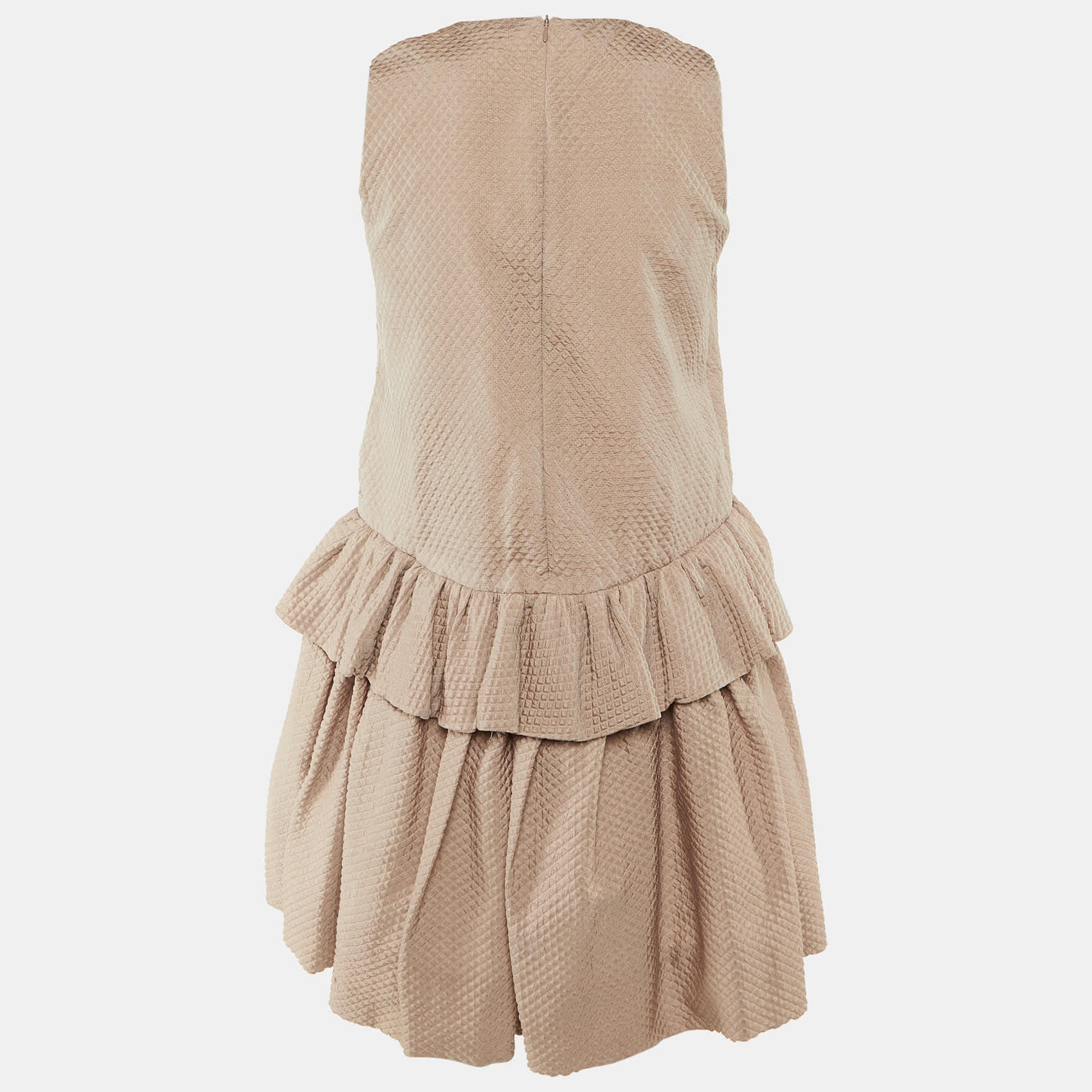 BLEND Beige Silk Blend Tiered Frill Mini Dress