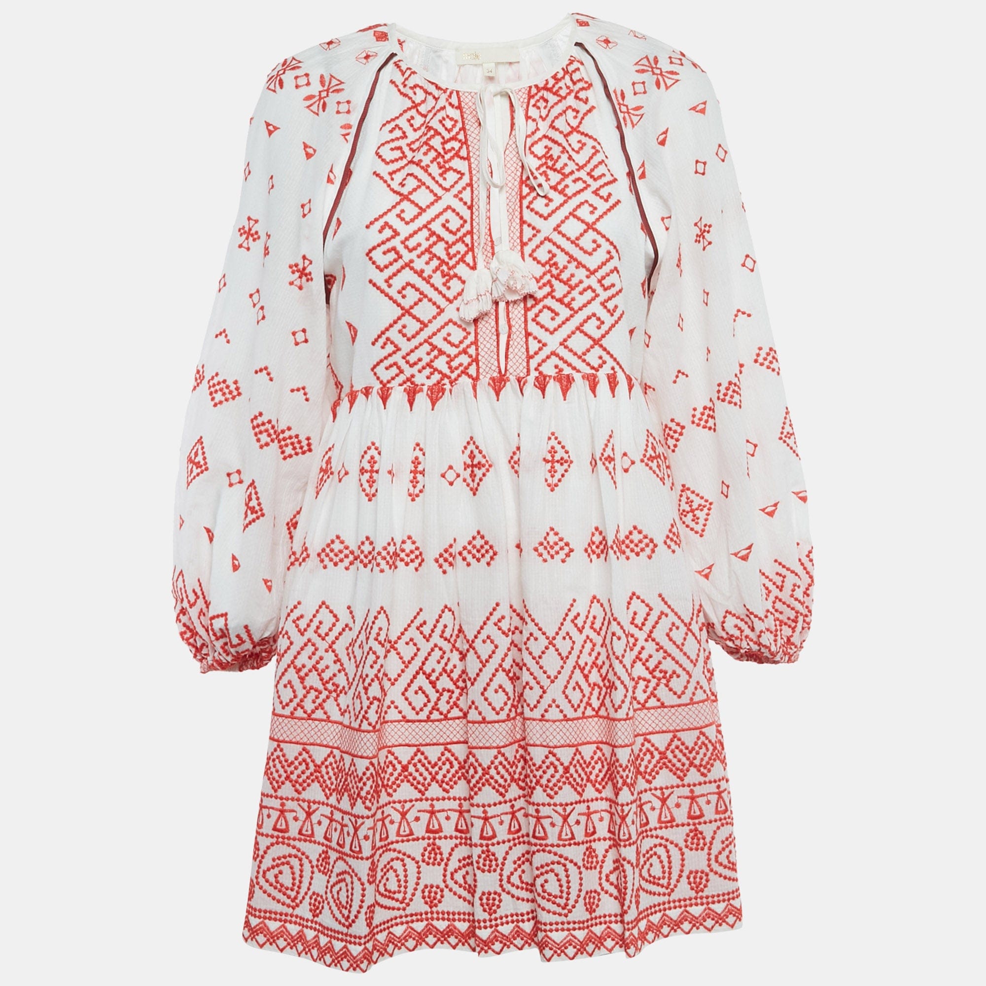 WHITE* Maje White/red Embroidered Cotton Rolipa Mini Dress