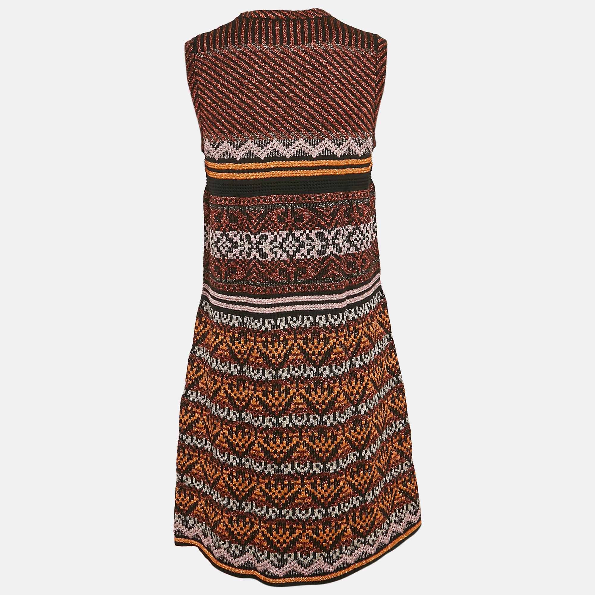 M Missoni Multicolor Patterned Lurex Knit Mini Dress