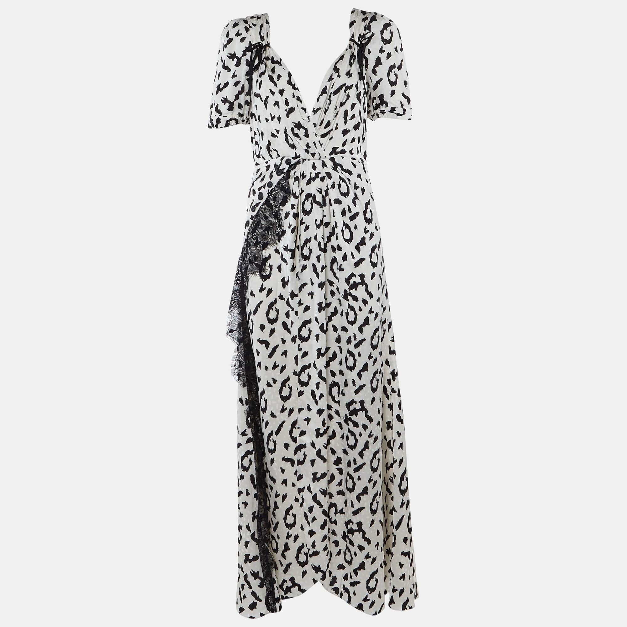 White Leopard Print Sateen Twisted Maxi Dress