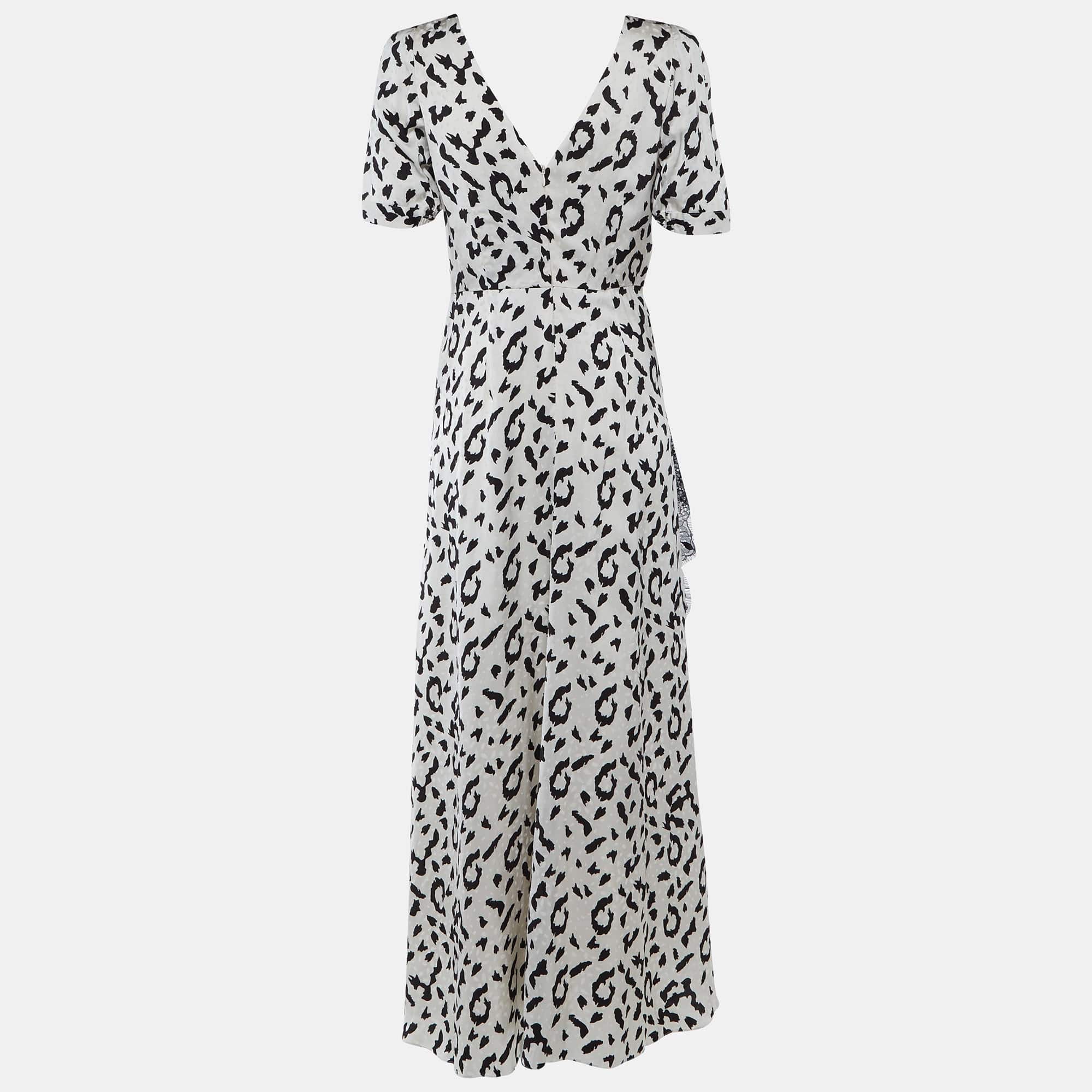 White Leopard Print Sateen Twisted Maxi Dress