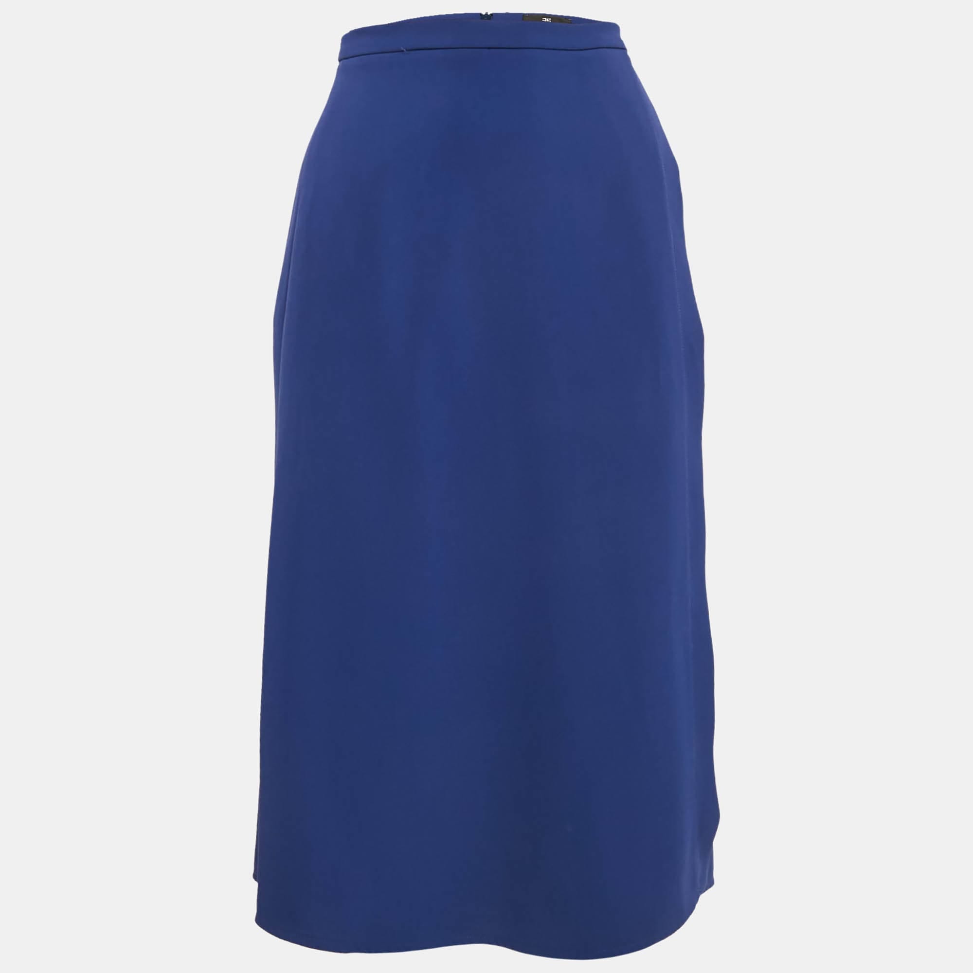 Blue Crepe Faux Wrap Midi Skirt