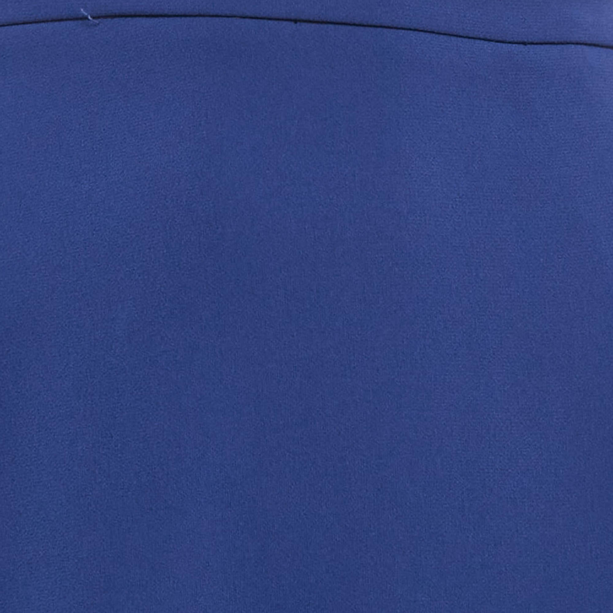 Blue Crepe Faux Wrap Midi Skirt