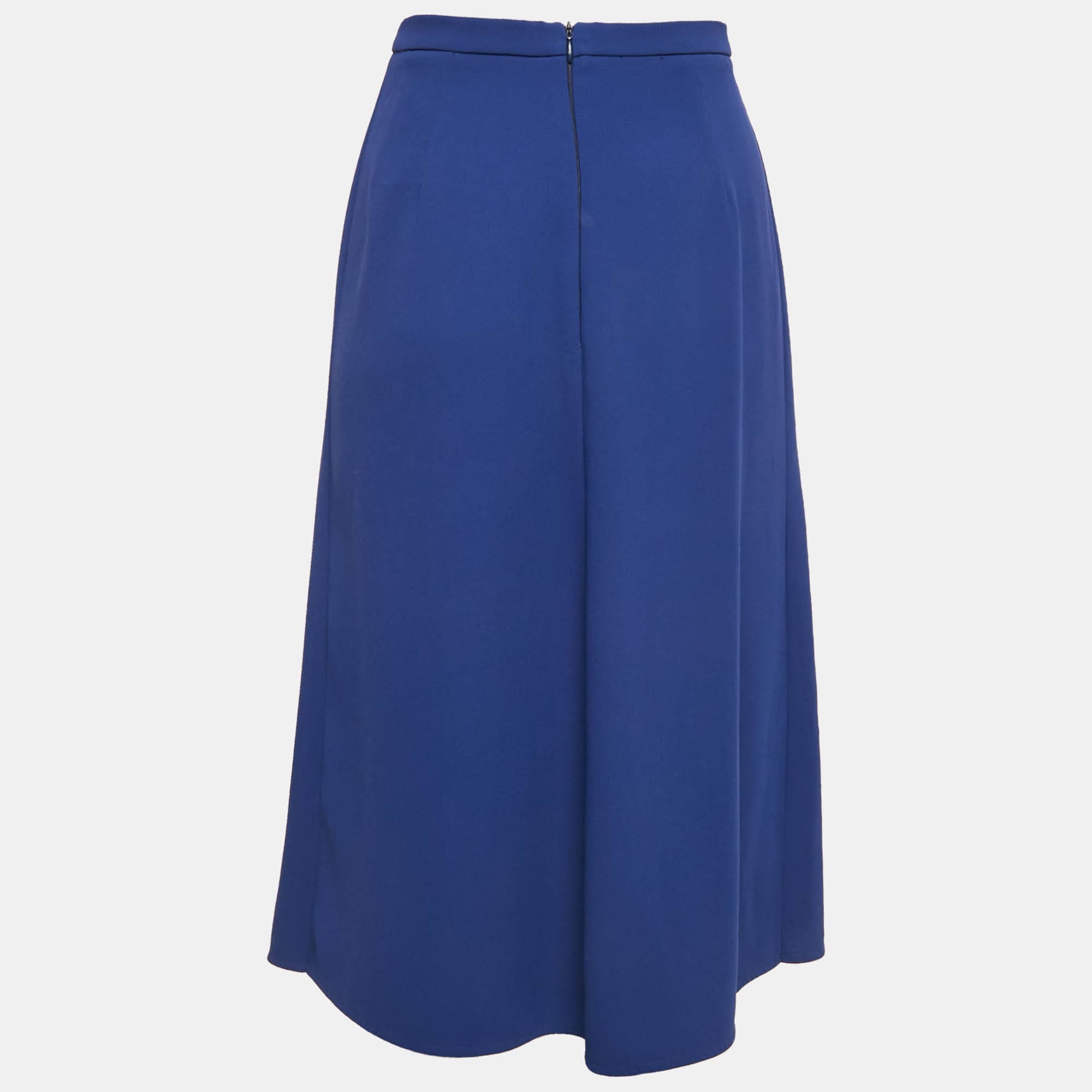 Blue Crepe Faux Wrap Midi Skirt