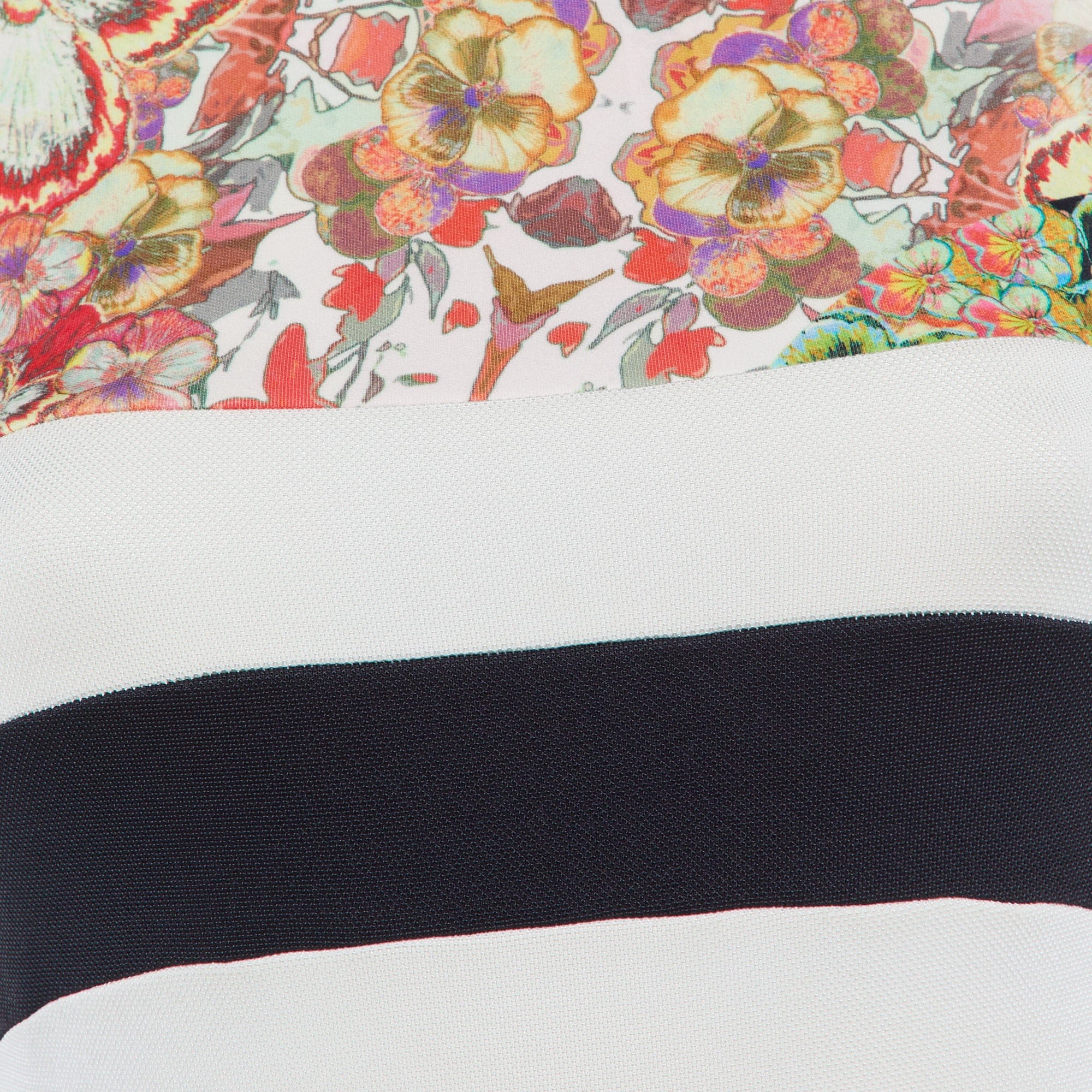 WHITE* Black /white Floral Print Jersey Mesh Detail Mini Dress