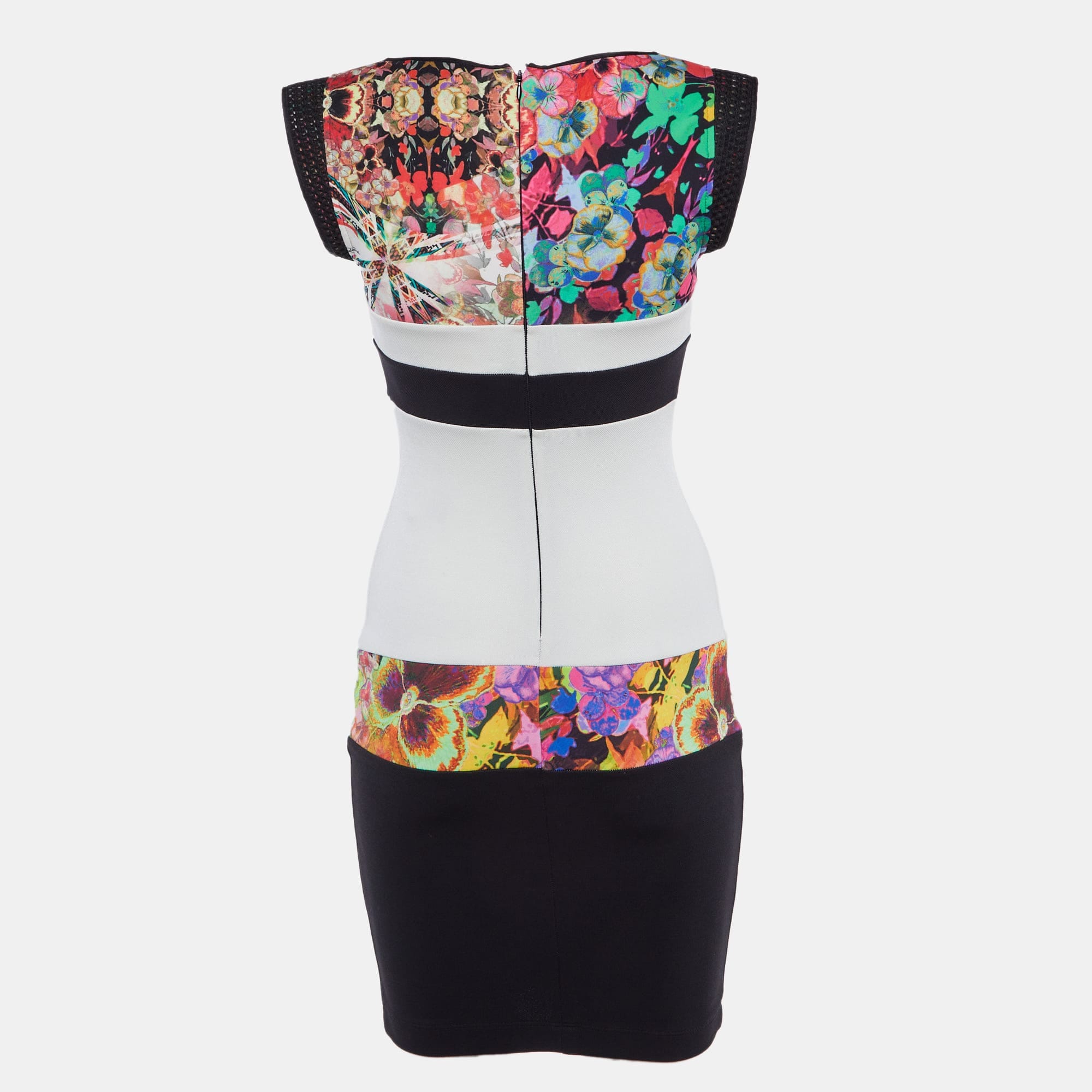 WHITE* Black /white Floral Print Jersey Mesh Detail Mini Dress