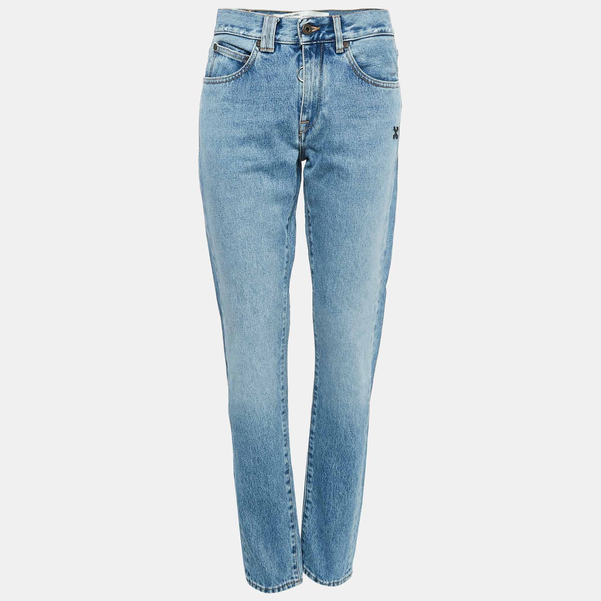 Blue Denim Distressed Slim Fit Jeans L Waist 32"