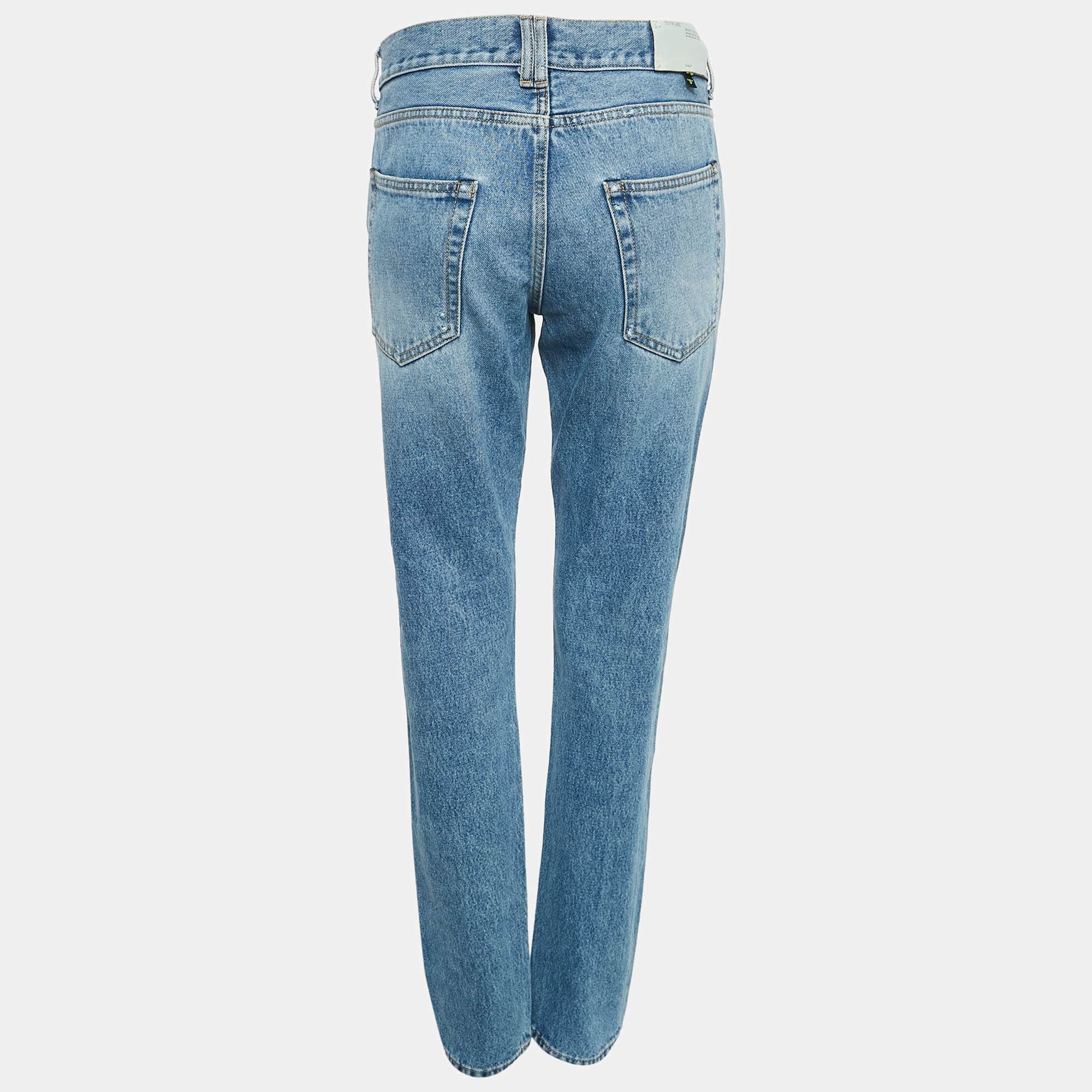 Blue Denim Distressed Slim Fit Jeans L Waist 32"