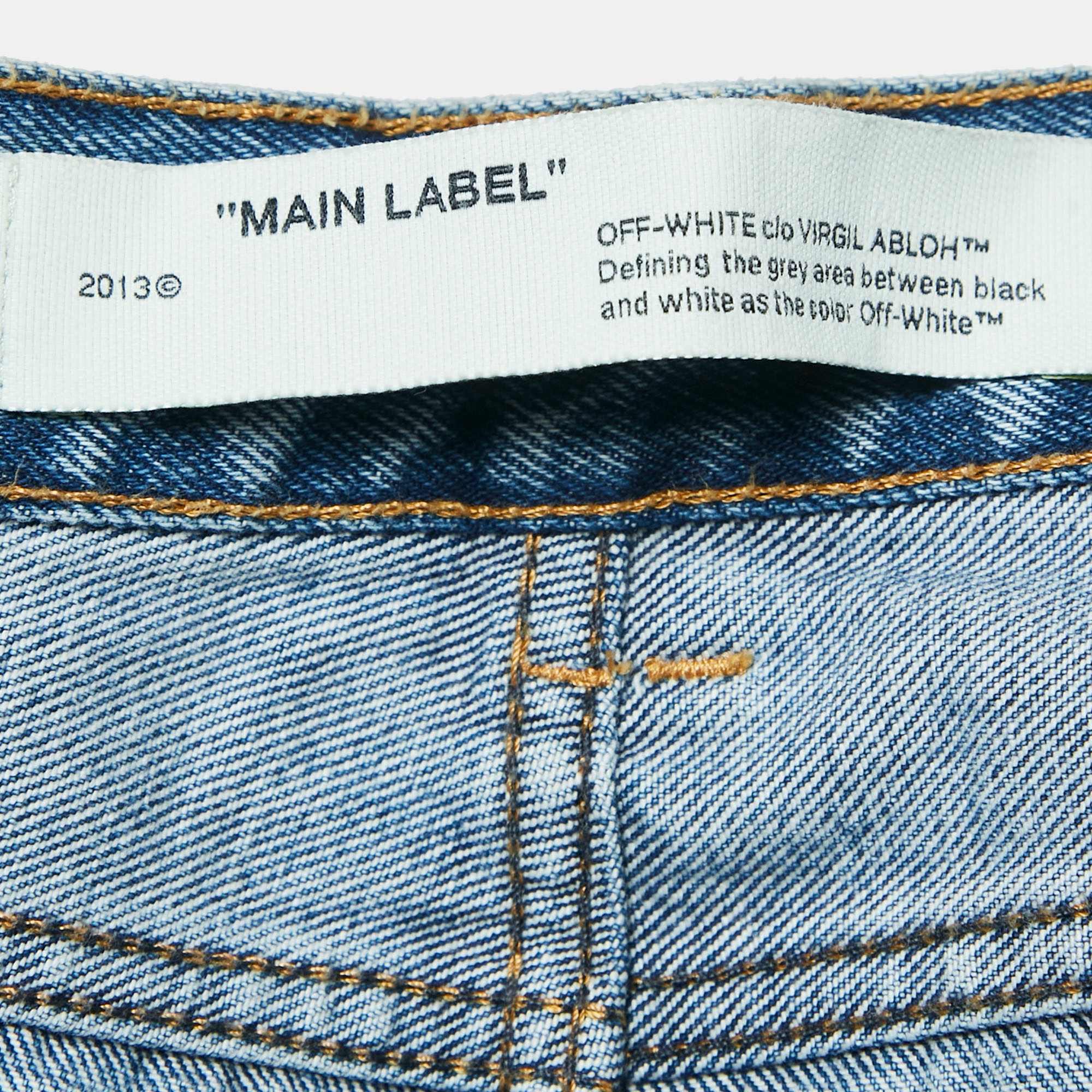 Blue Denim Distressed Slim Fit Jeans L Waist 32"