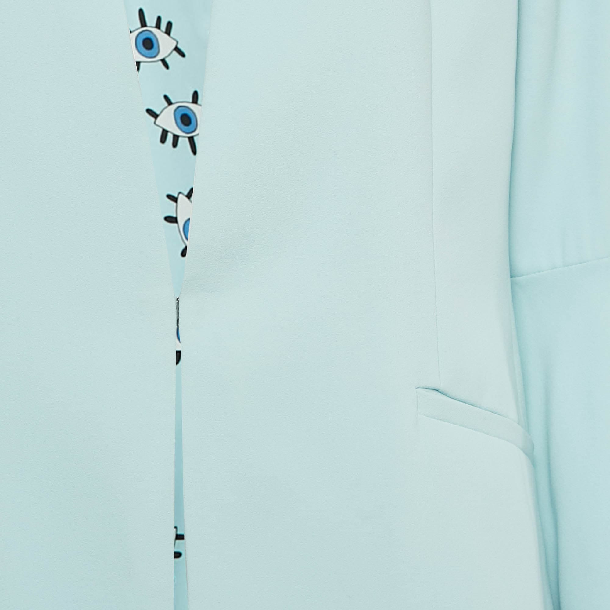 Blue Light Blue Crepe Open Front Tailored Blazer