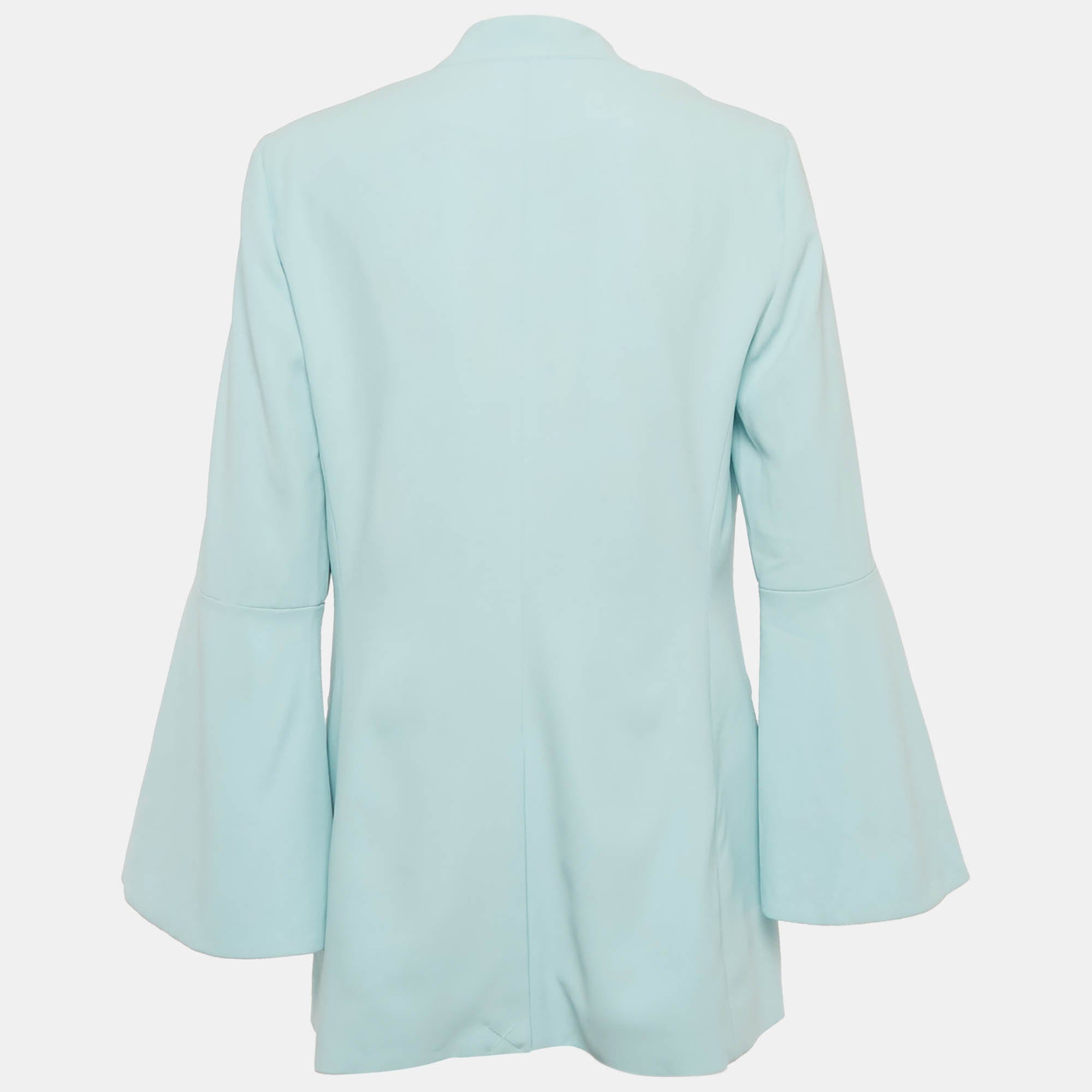 Blue Light Blue Crepe Open Front Tailored Blazer