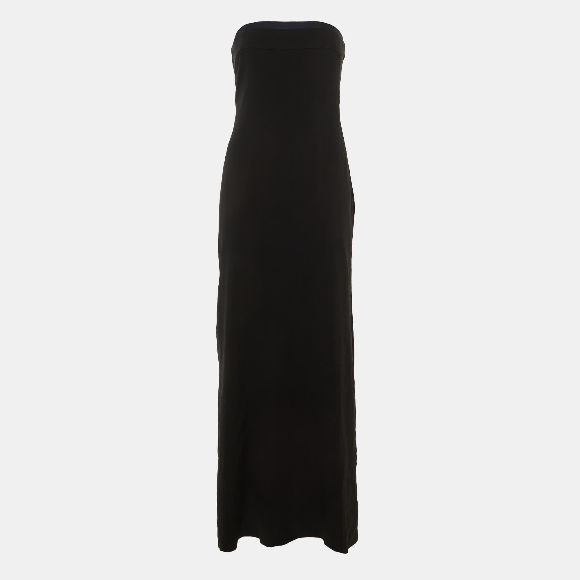 Blue Black /navy Blue Crepe Bow Detail Strapless Maxi Dress