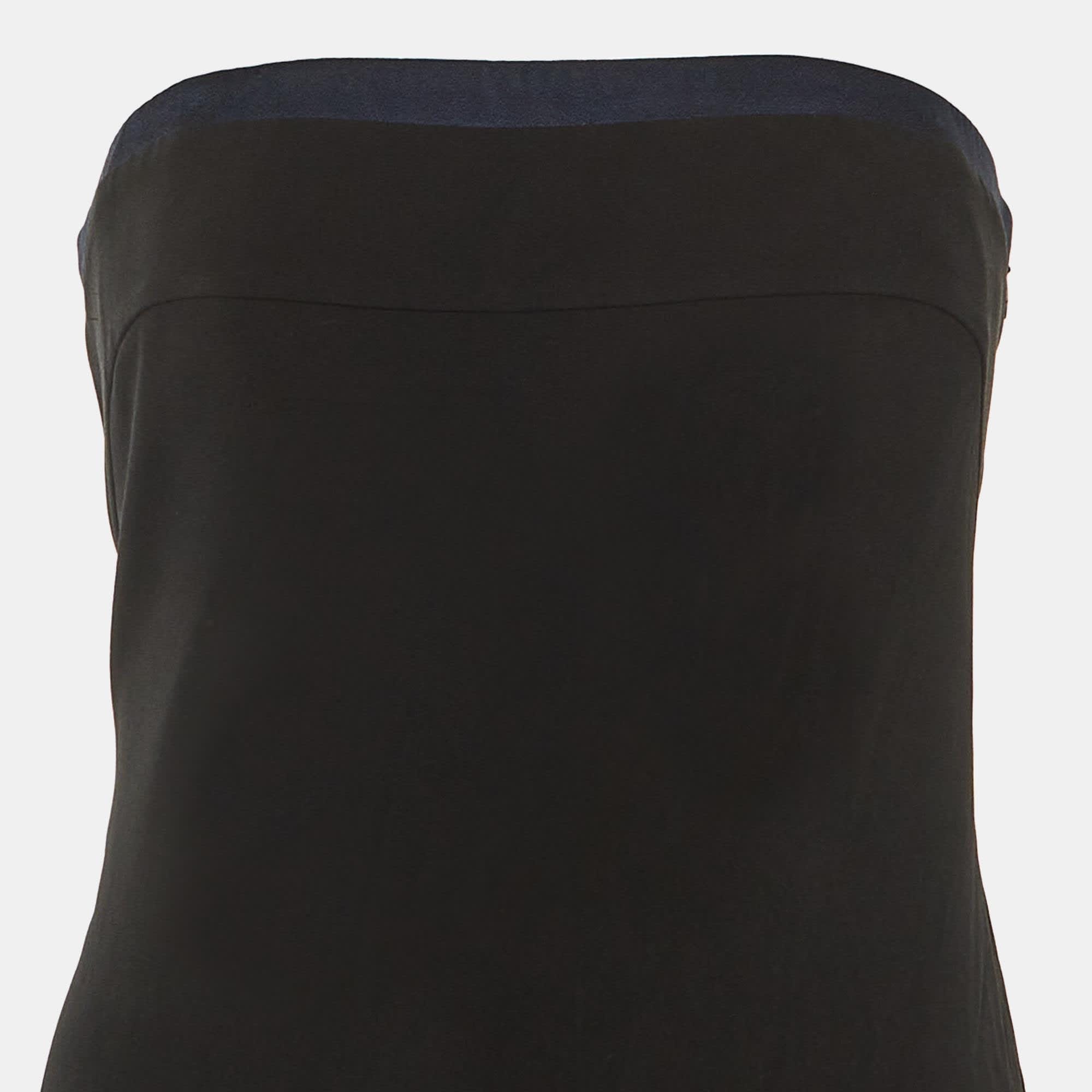 Blue Black /navy Blue Crepe Bow Detail Strapless Maxi Dress