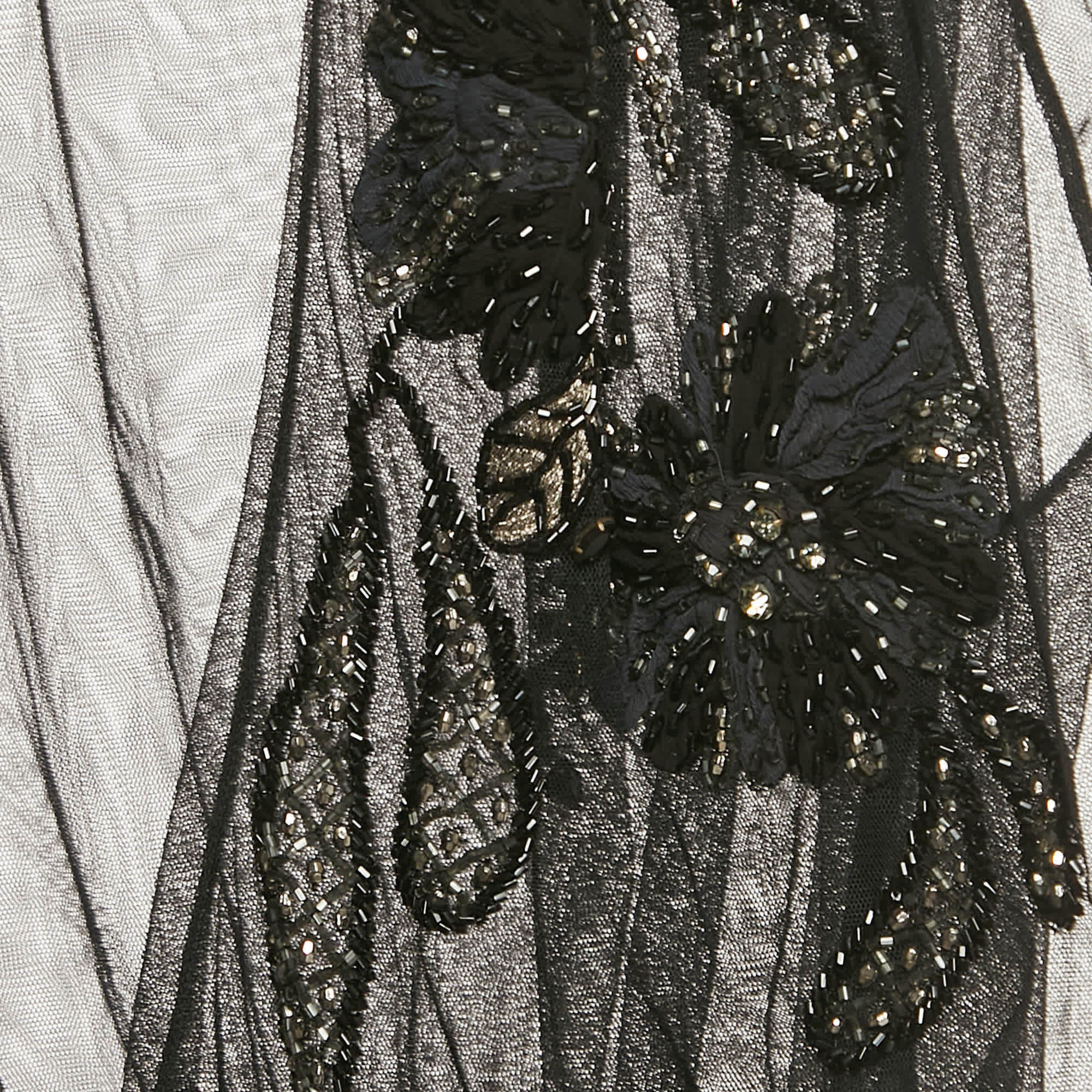 Elisabetta Franchi Gold Black Embellished Tulle Sleeveless Bodysuit