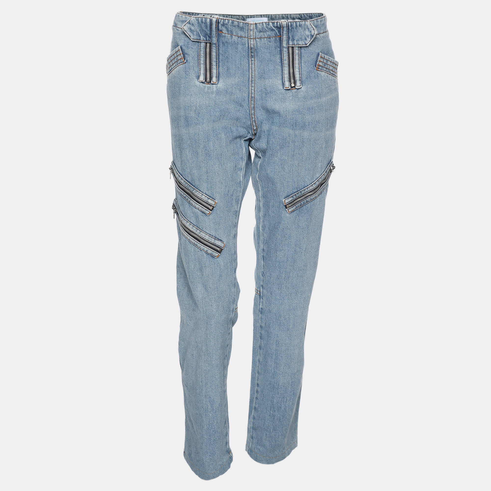 Emilio Pucci Faded Blue Denim Zip Detail Jeans