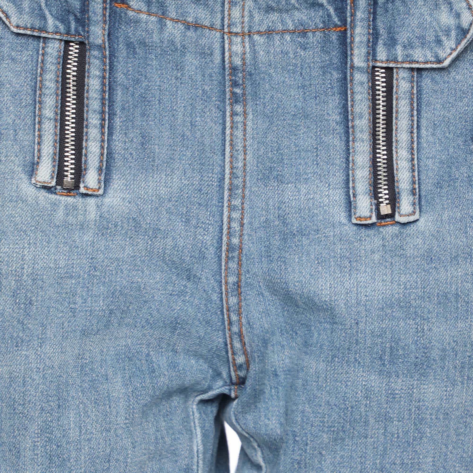Emilio Pucci Faded Blue Denim Zip Detail Jeans