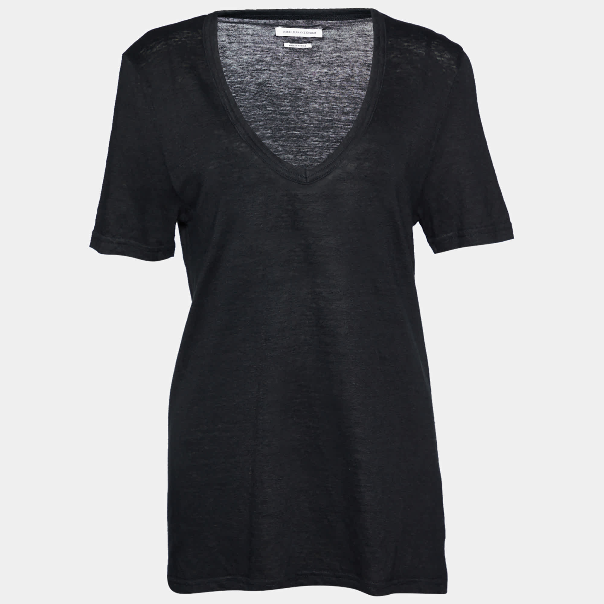 Etoile Black Linen Knit V - Neck T - Shirt