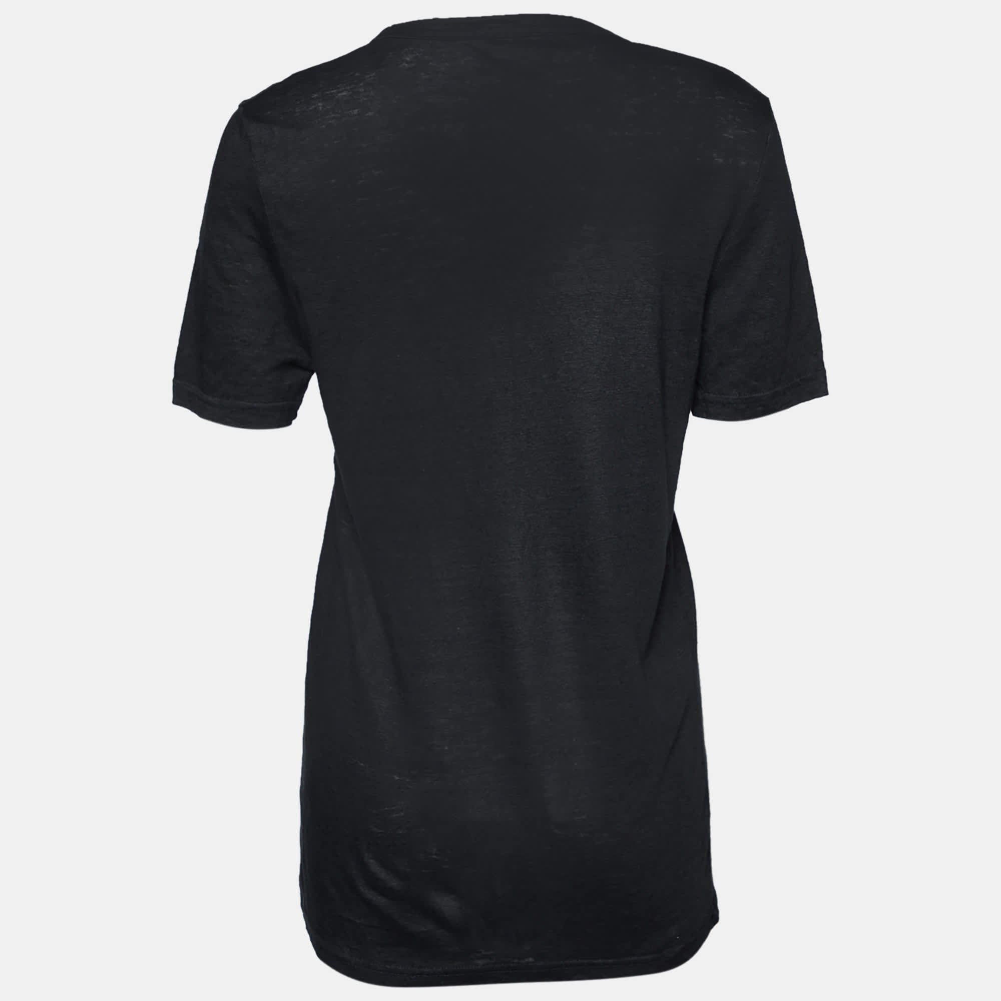 Etoile Black Linen Knit V - Neck T - Shirt
