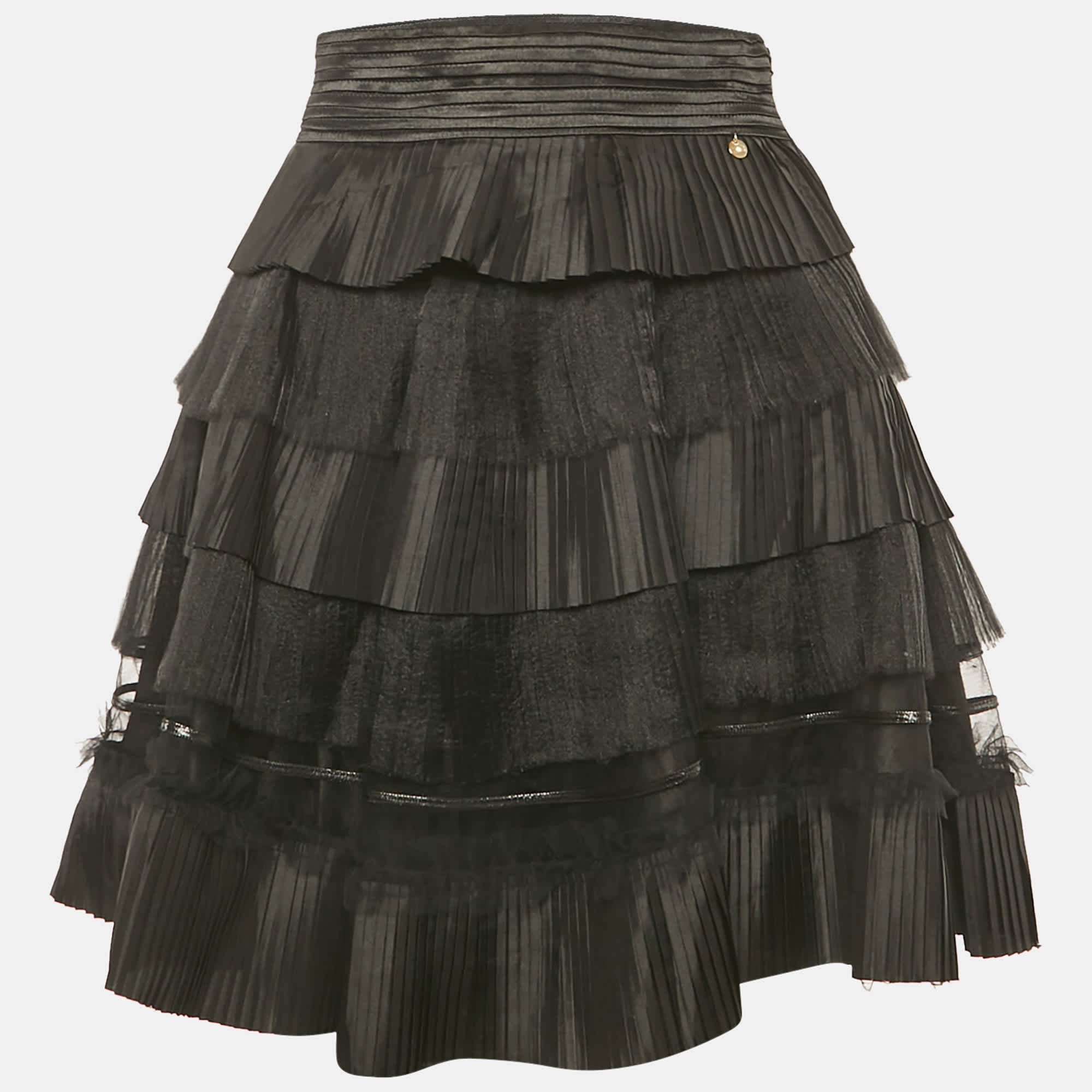 And Black Tulle And Crepe Frill Tiered Mini Skirt
