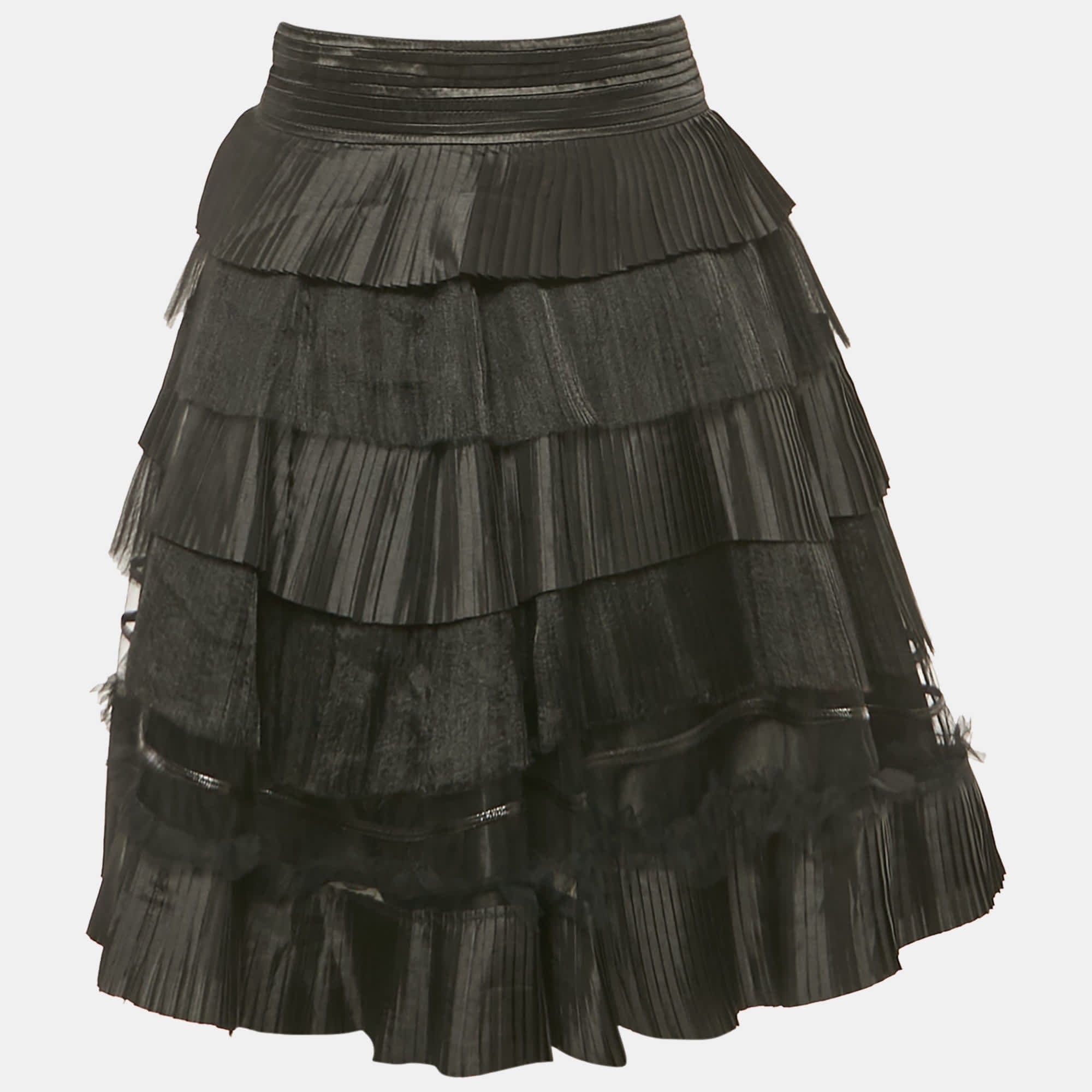 And Black Tulle And Crepe Frill Tiered Mini Skirt