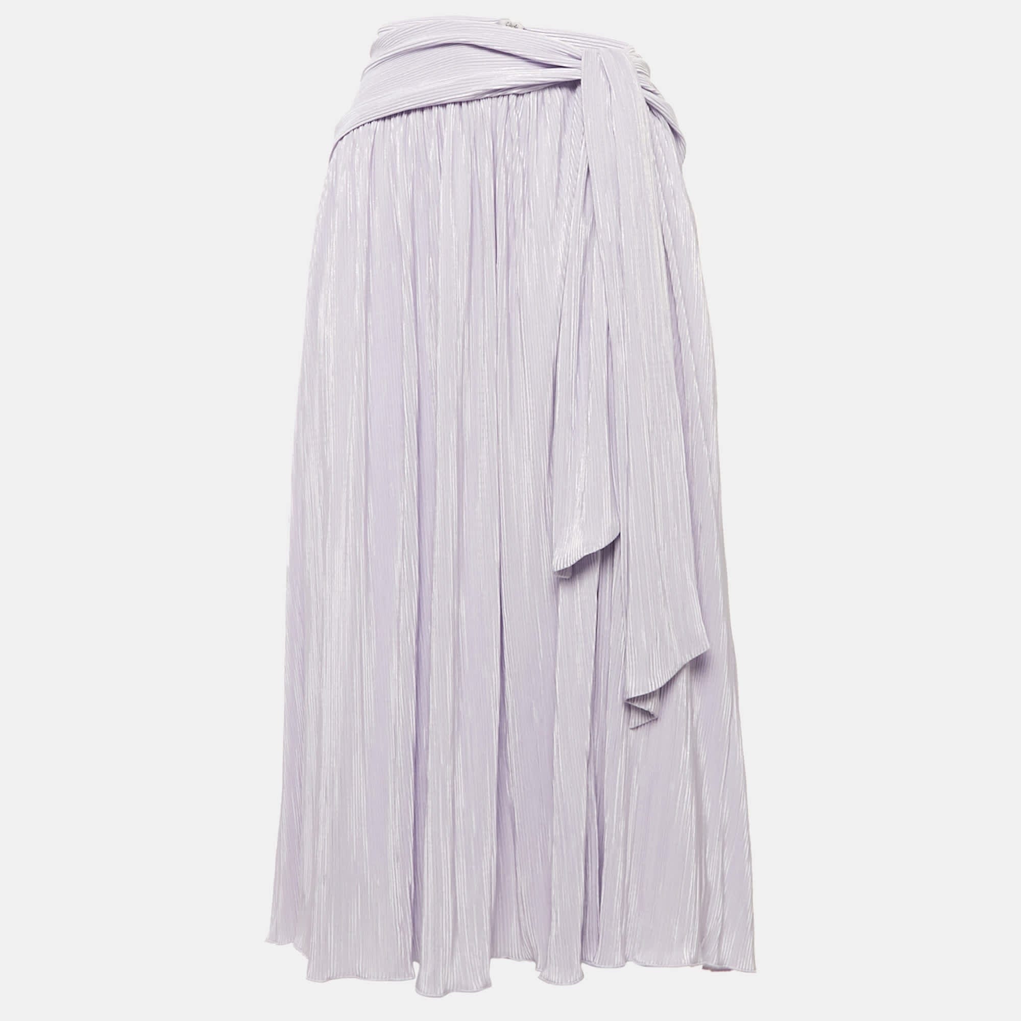 Purple Light Purple Lurex Plisse Knotted Midi Skirt