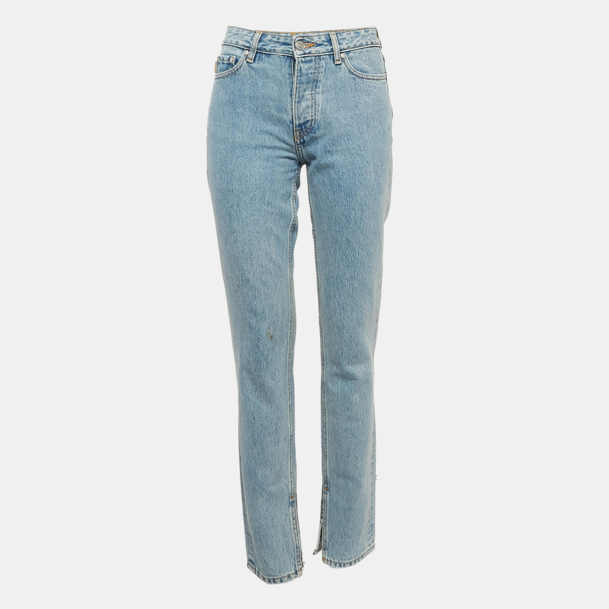 Blue Denim Straight Leg Jeans S Waist 25"