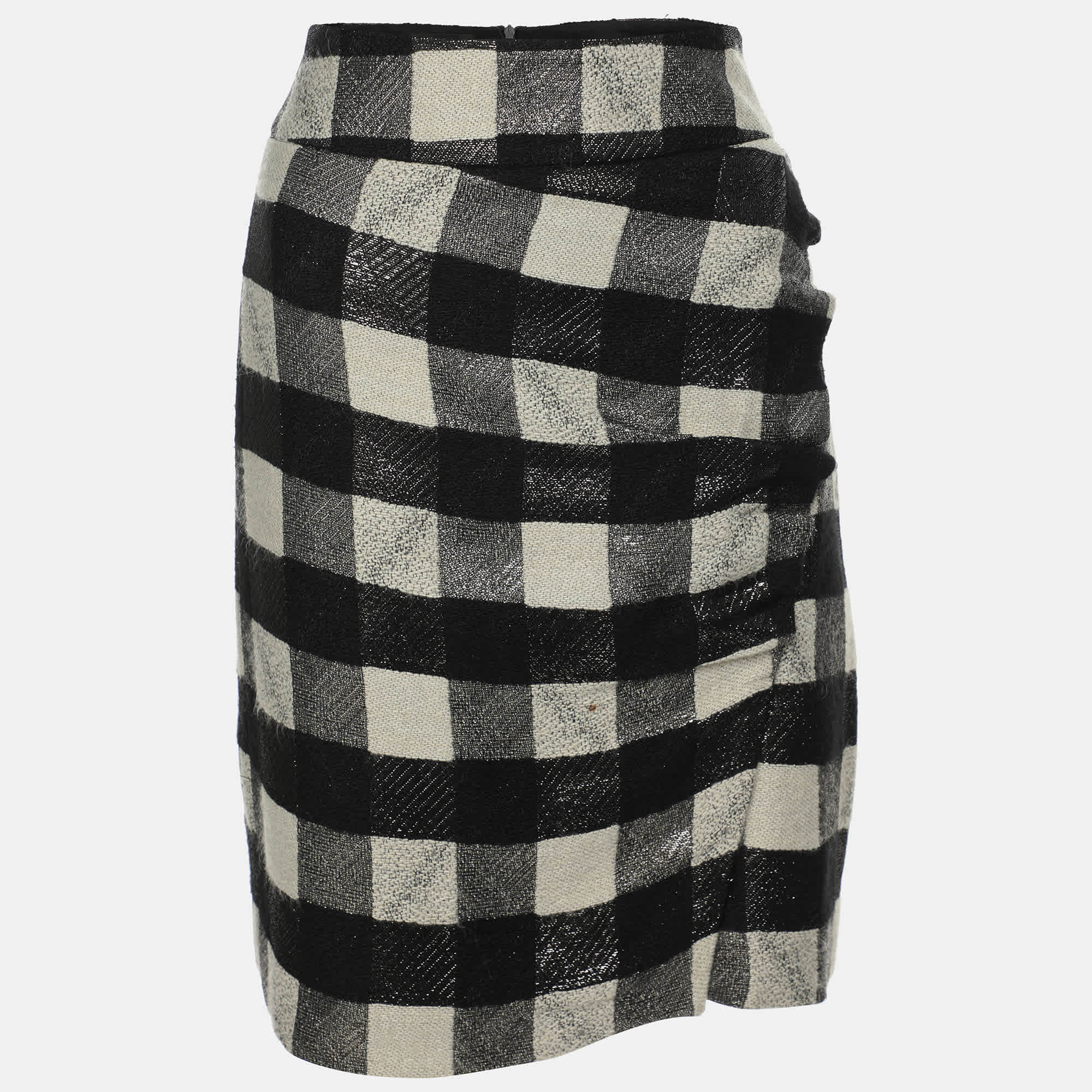 WHITE* Black/white Checkered Lurex Blend Midi Skirt