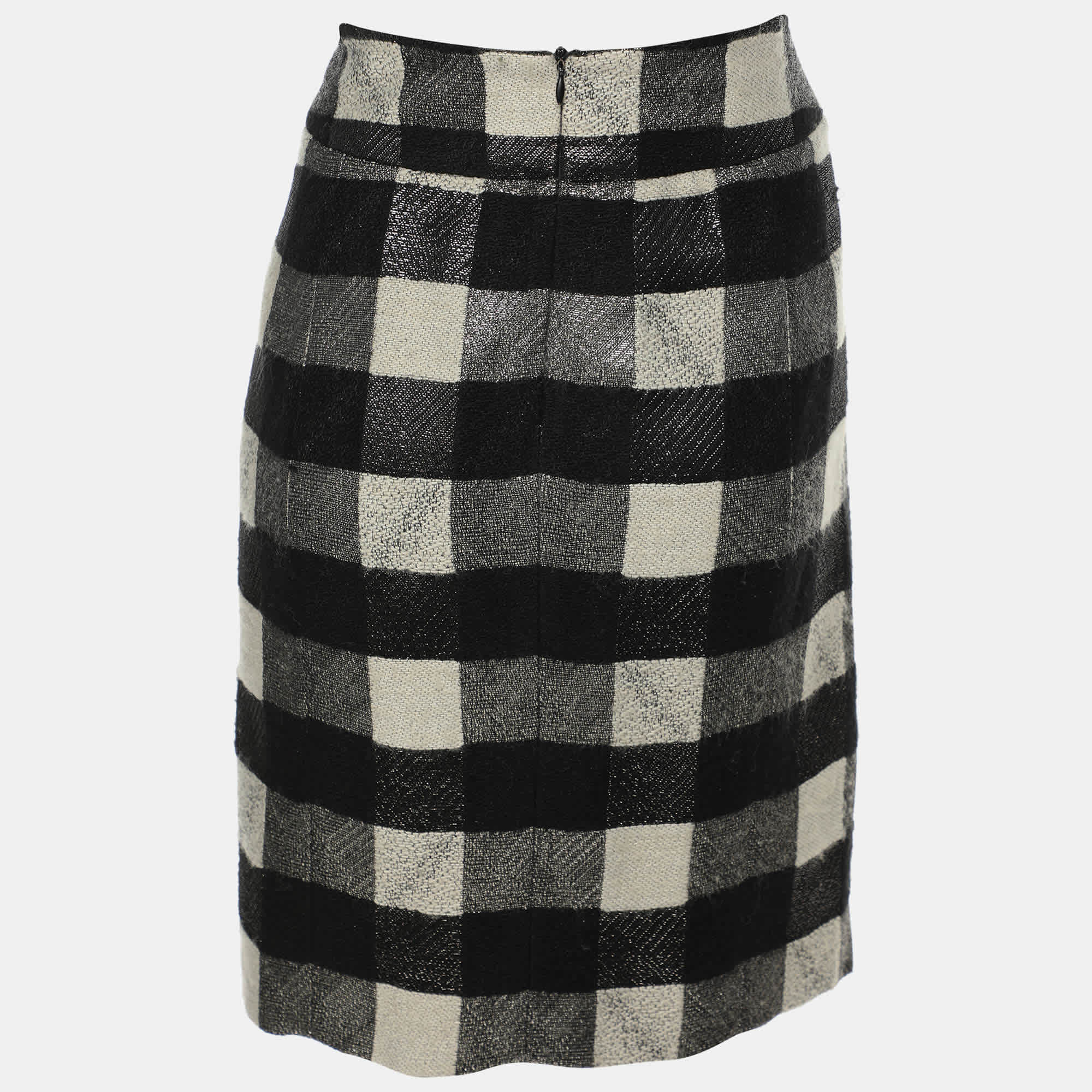 WHITE* Black/white Checkered Lurex Blend Midi Skirt