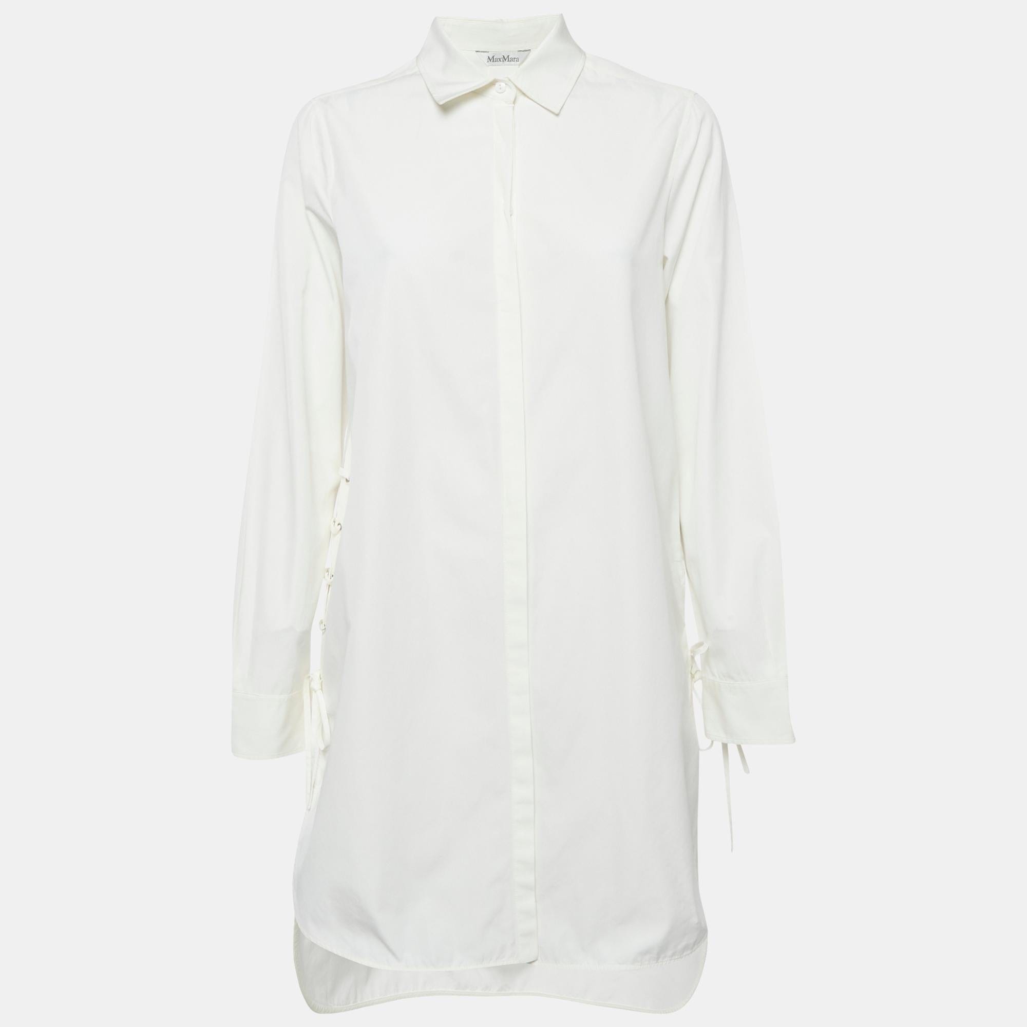 White Cotton Lace - Up Shirt Dress