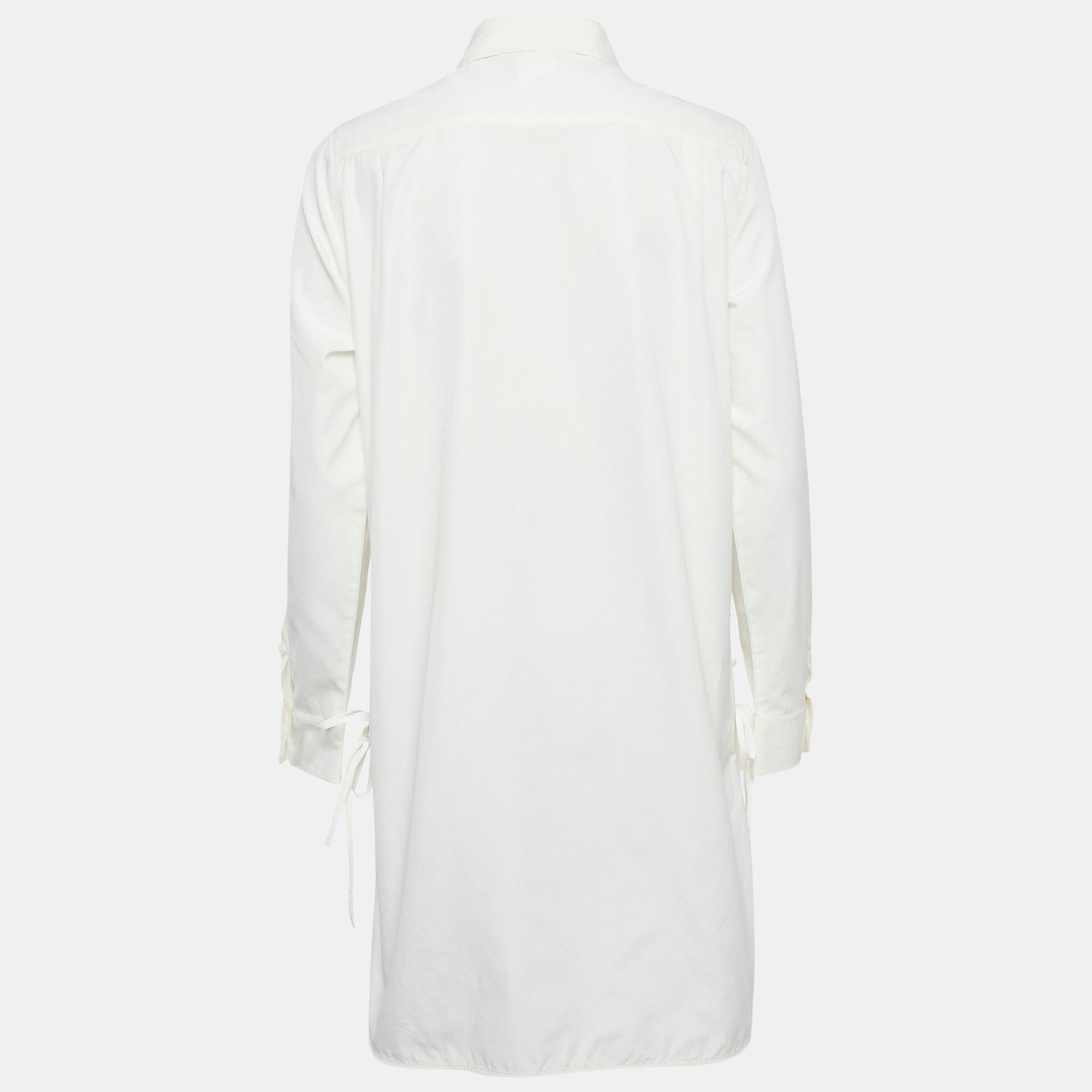White Cotton Lace - Up Shirt Dress