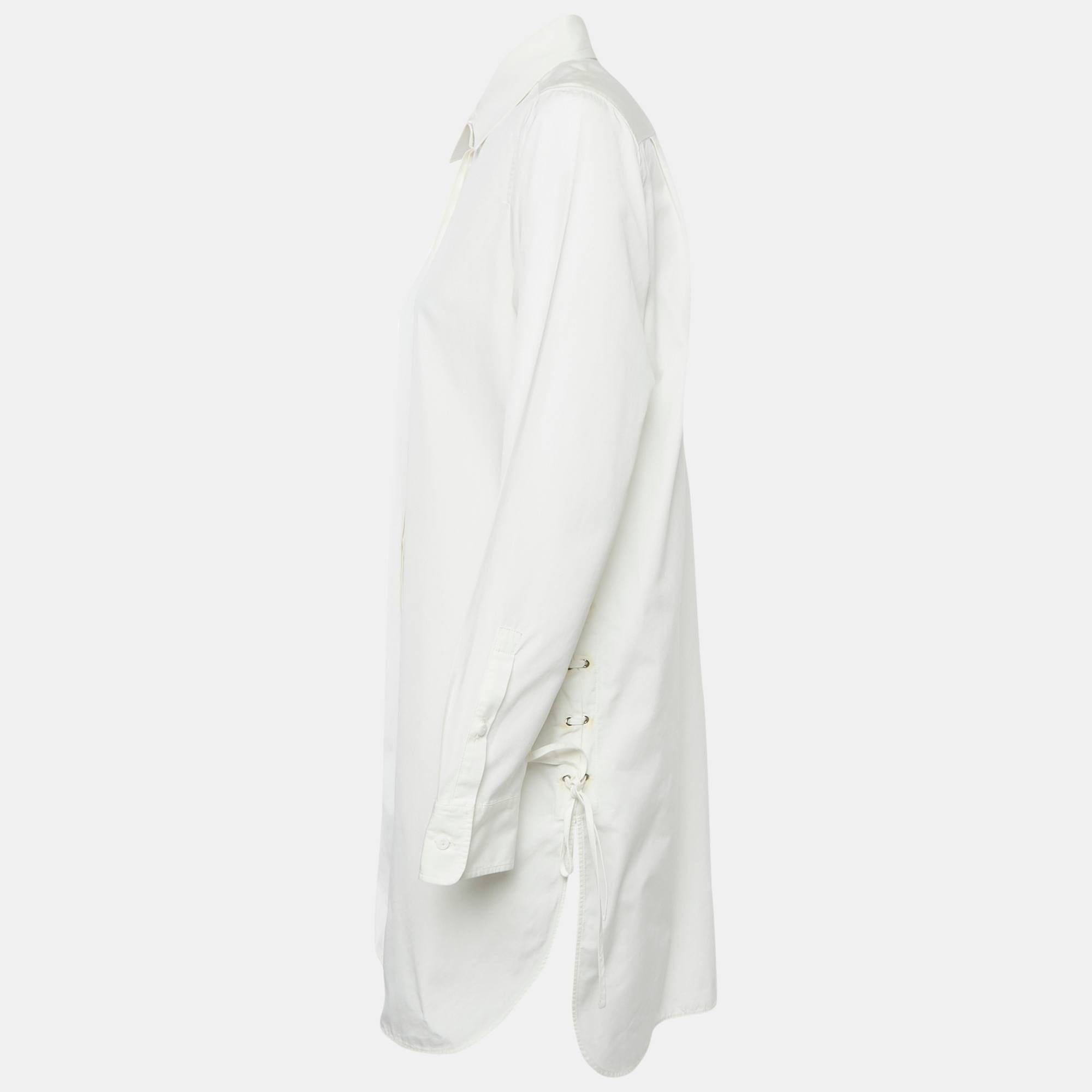 White Cotton Lace - Up Shirt Dress
