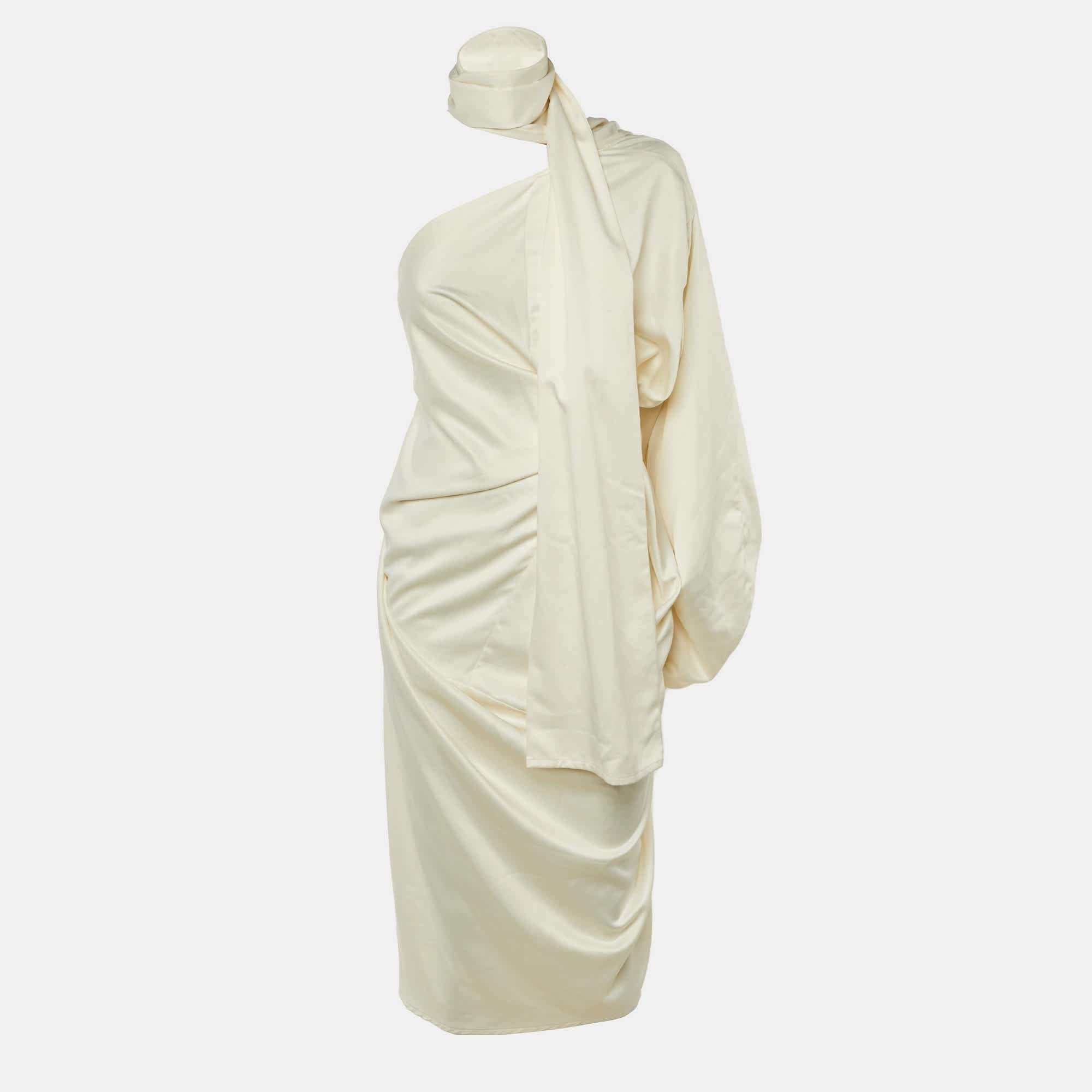 ONE Ivory Satin Sorina One Shoulder Dress