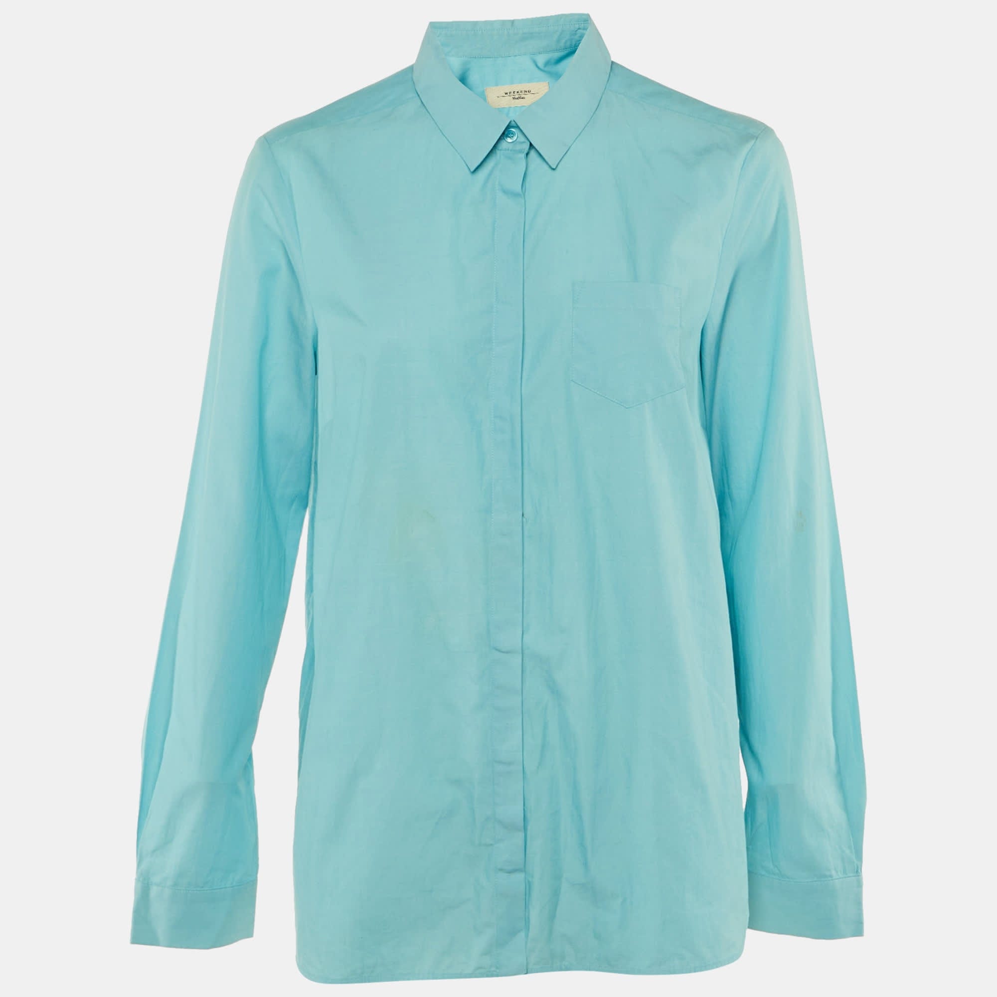 Blue Cotton Button Front Shirt