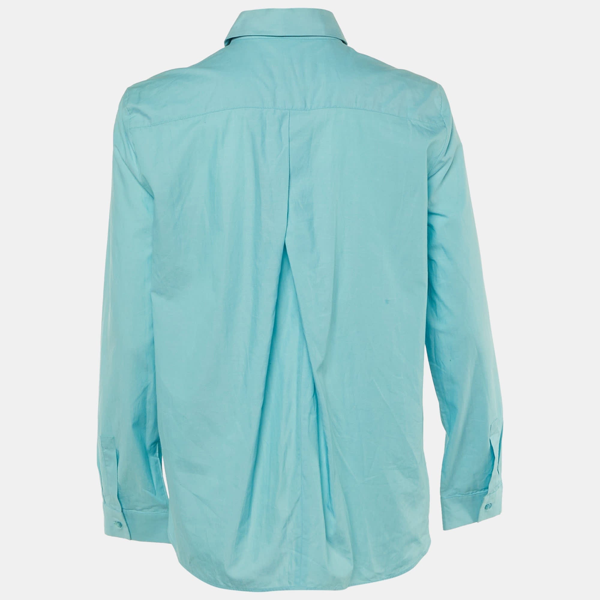 Blue Cotton Button Front Shirt