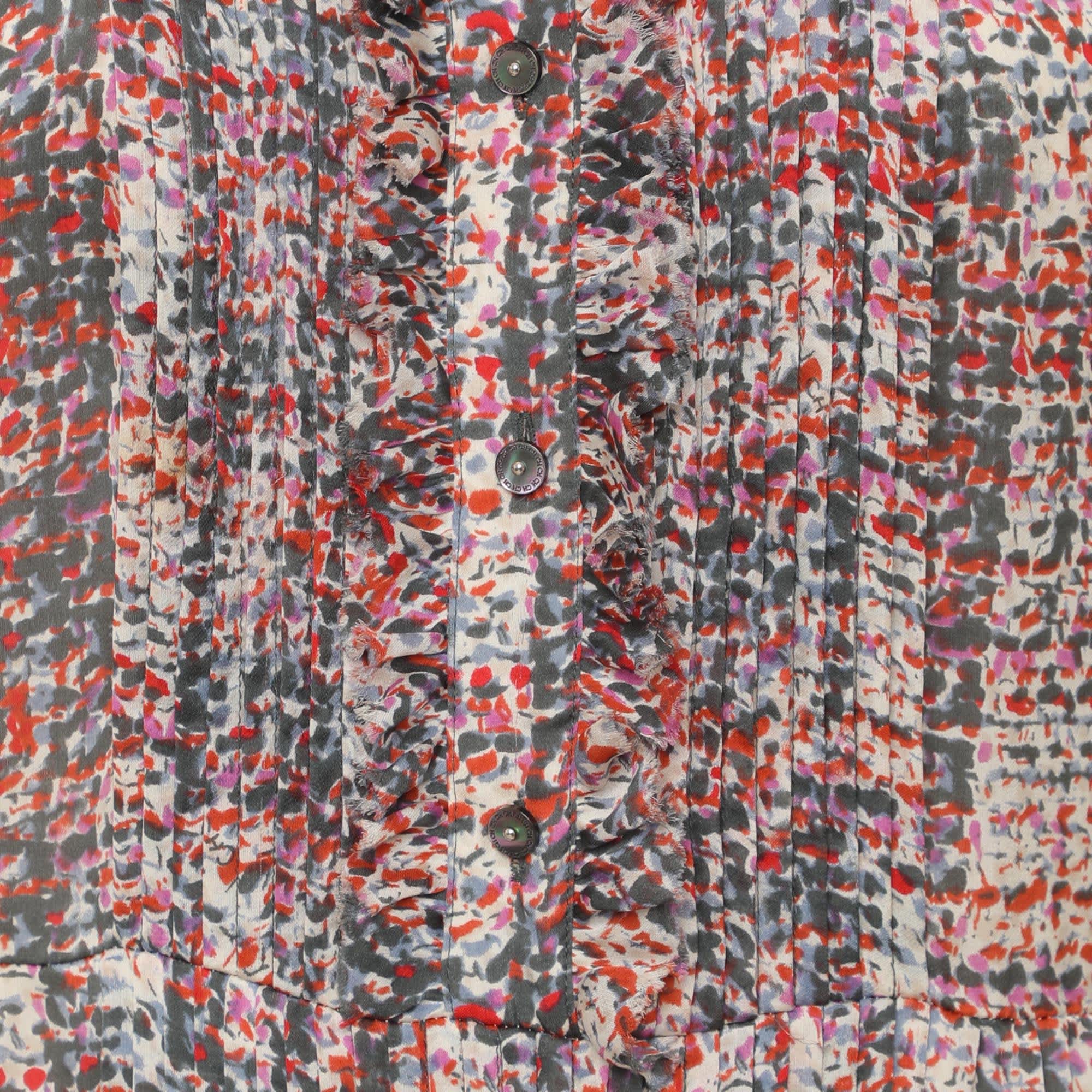 Ch Carolina Herrera Multicolor Printed Silk Pleated Midi Dress