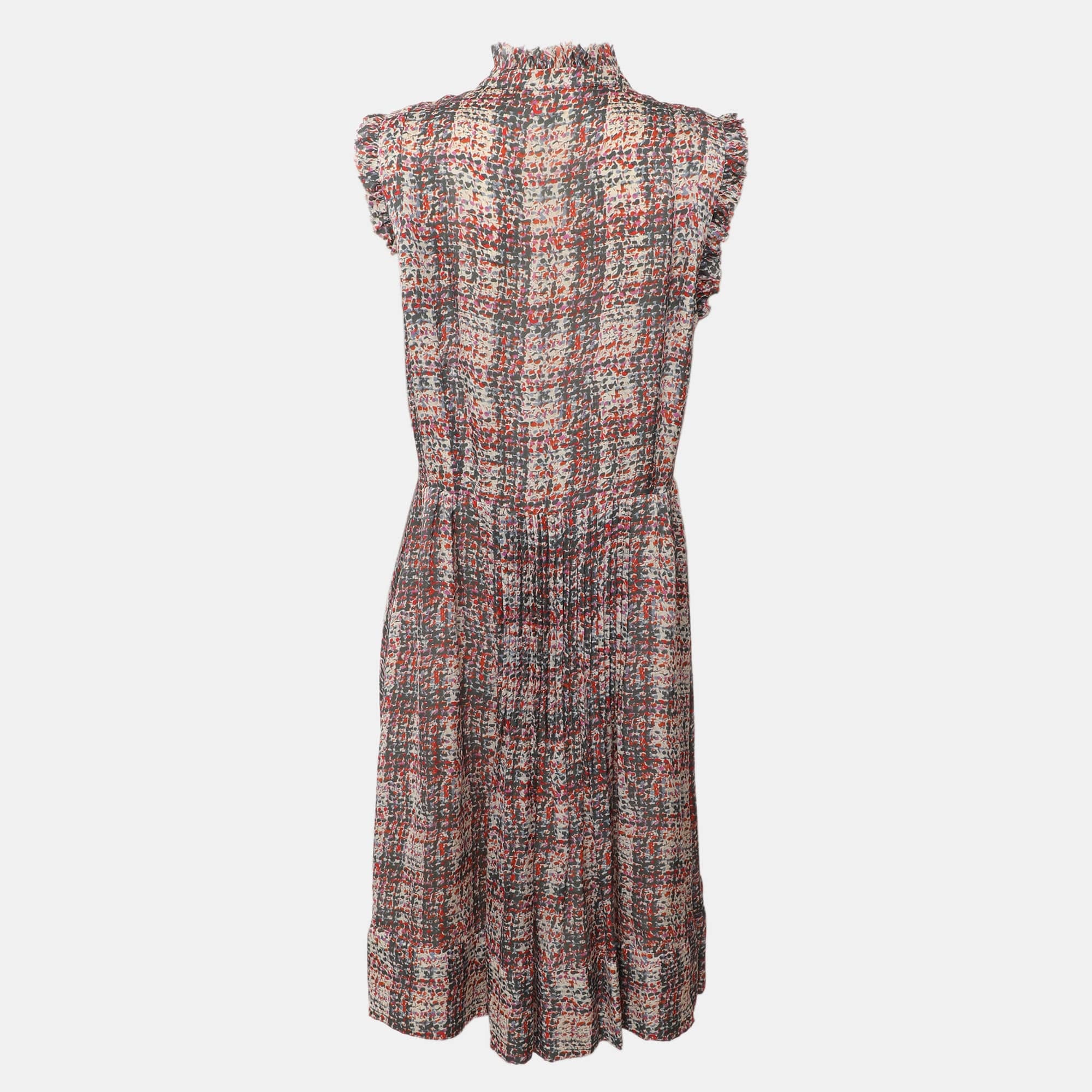 Ch Carolina Herrera Multicolor Printed Silk Pleated Midi Dress