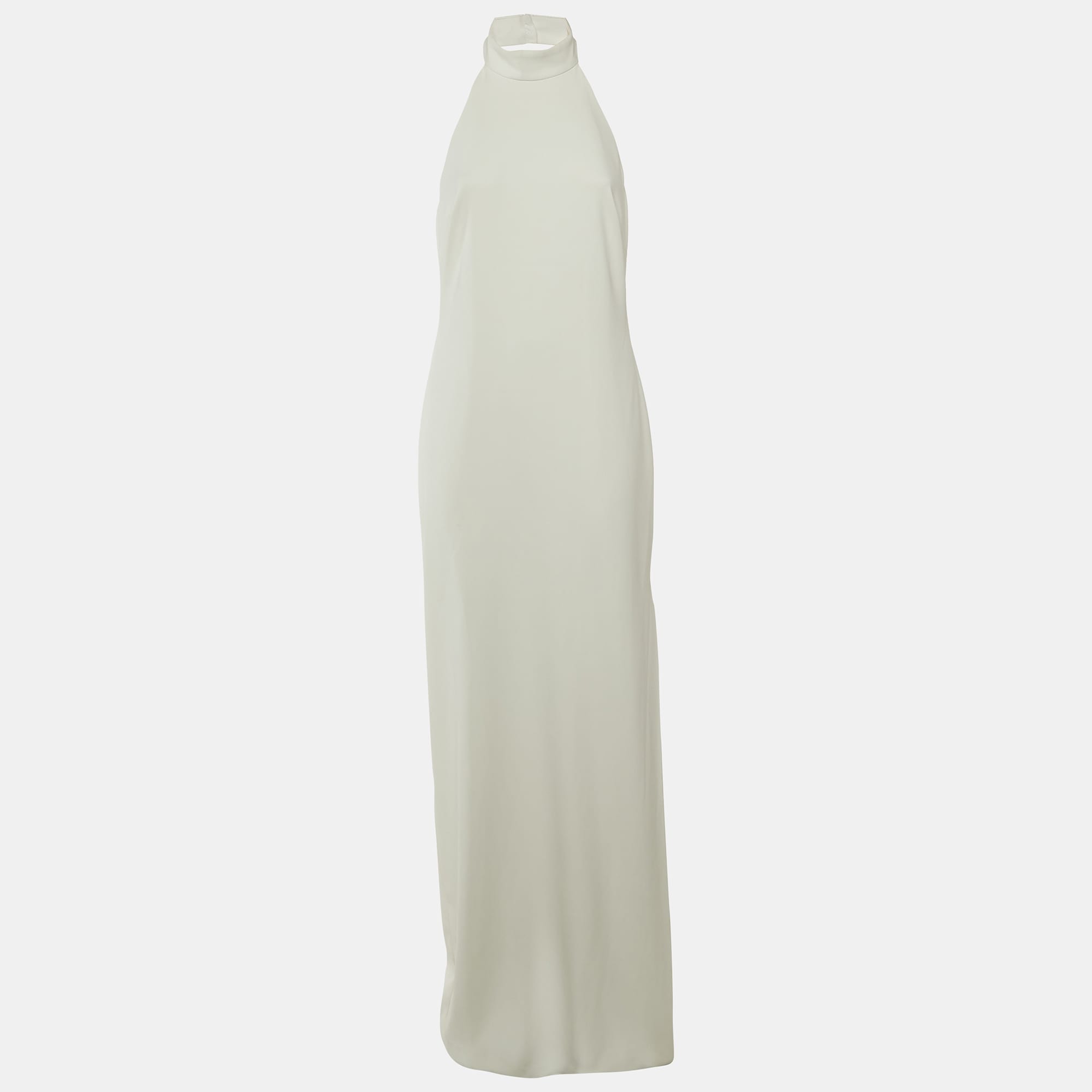 Badgley Mischka White Crepe Halter Neck Gown
