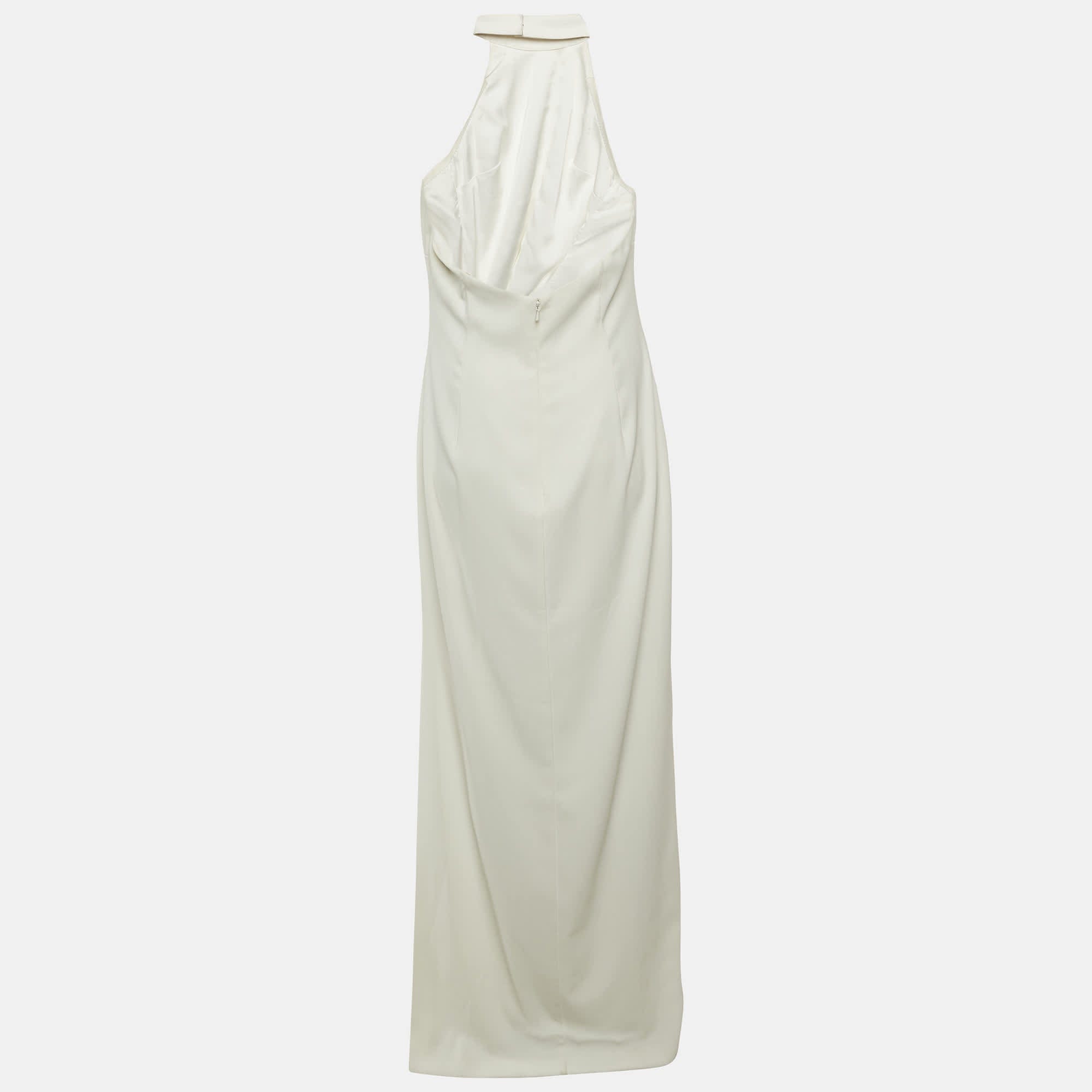 Badgley Mischka White Crepe Halter Neck Gown