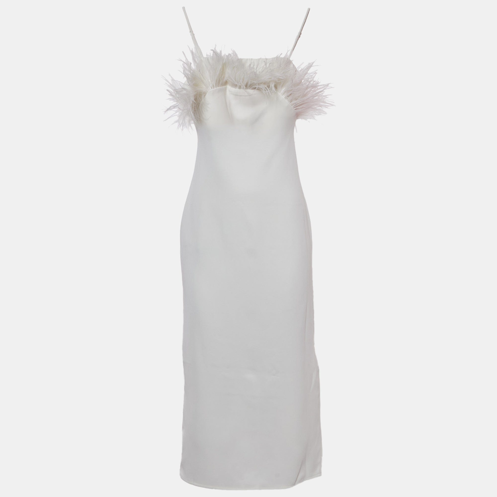 Elliatt Ivory/white Crepe Feather Detail Harley Midi Dress